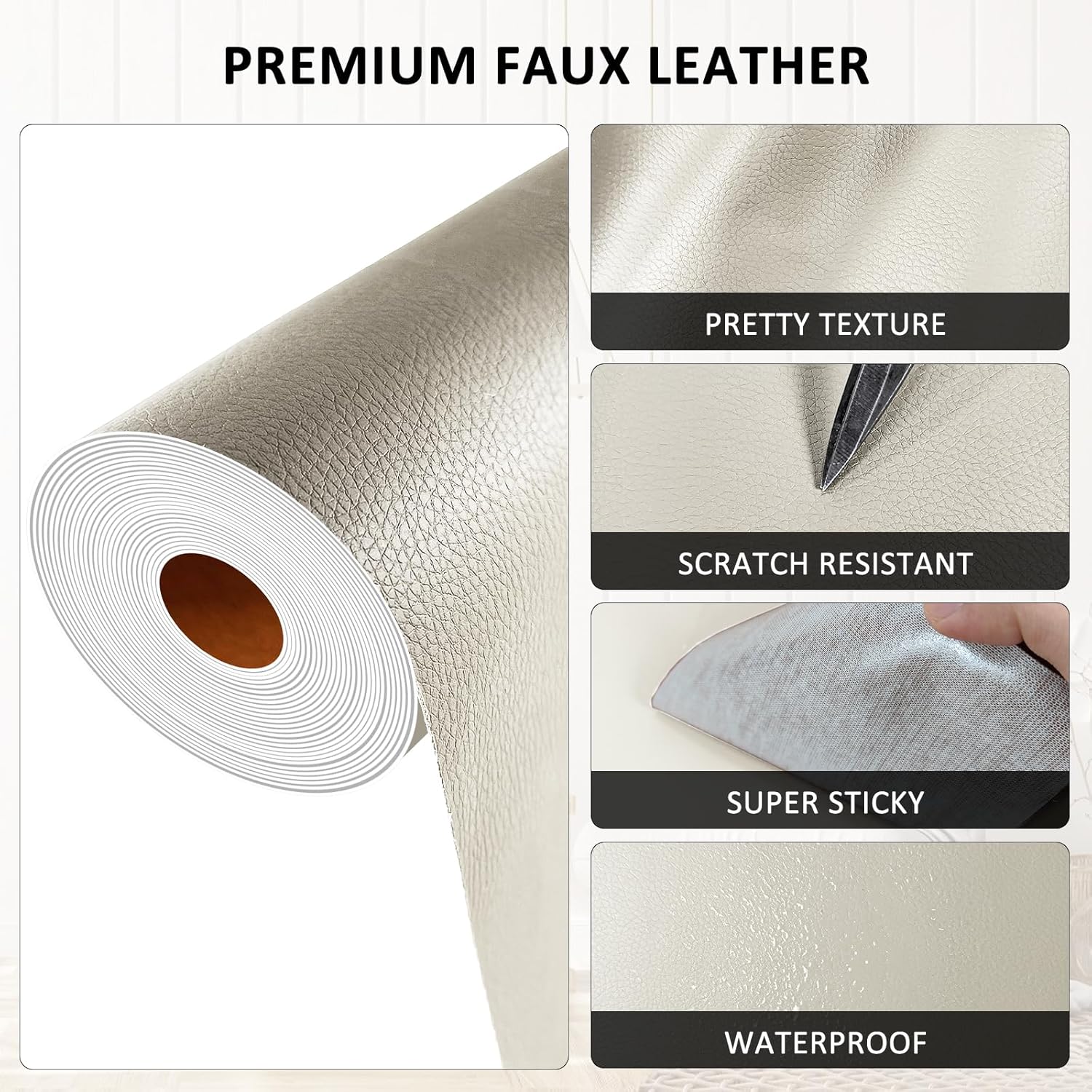 AOOTOOLINK Leather Repair Patch 17X158 Inch Self Adhesive Leather Repair, Large Leather Repair Tape for Couches, Furniture, Car Seats, Cabinets, Sofa, Handbags (Beige, 17X158 Inch)