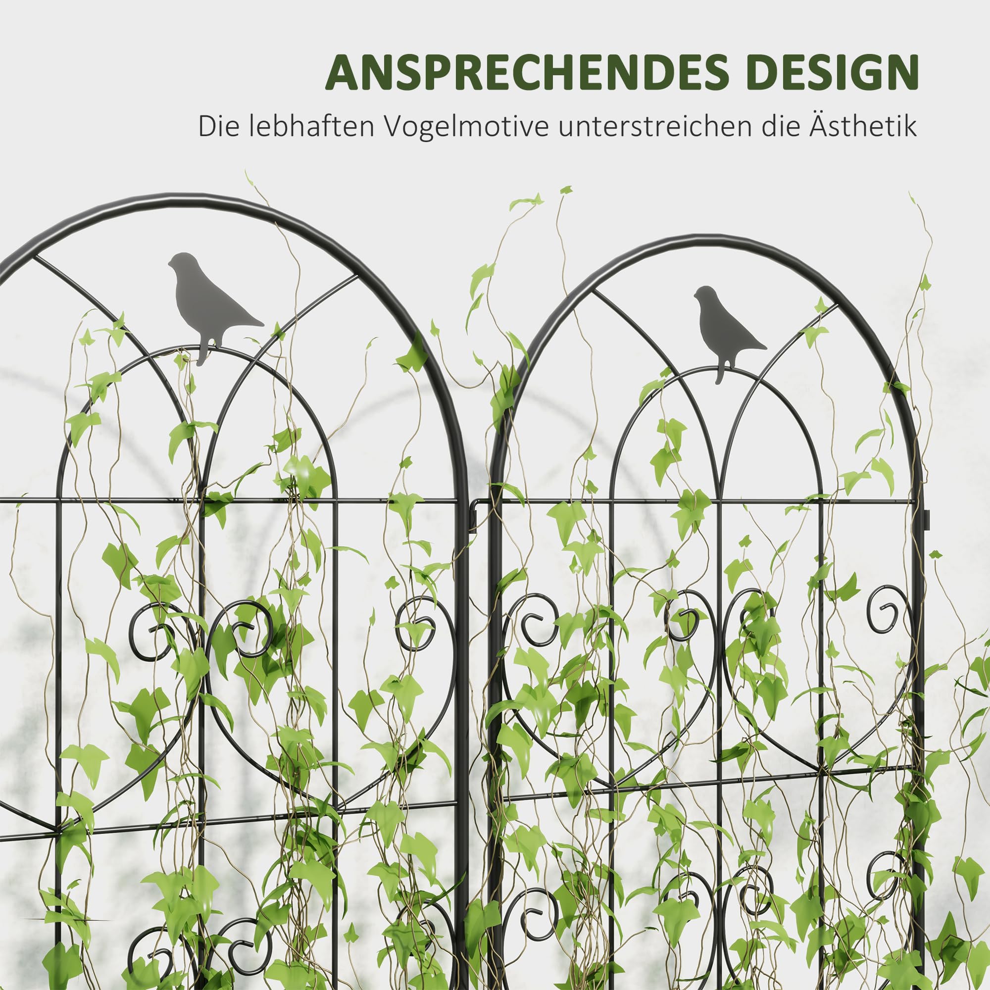 Outsunny Rankgitter Metall Rostfrei für Kletterpflanzen 50x150 cm Schwarz | Metall, 2er Set, zum Stecken, Rankhilfe mit Vogeldesign, Spalier für Zimmerpflanzen, Pflanzenspalier für Tomaten, Blumen