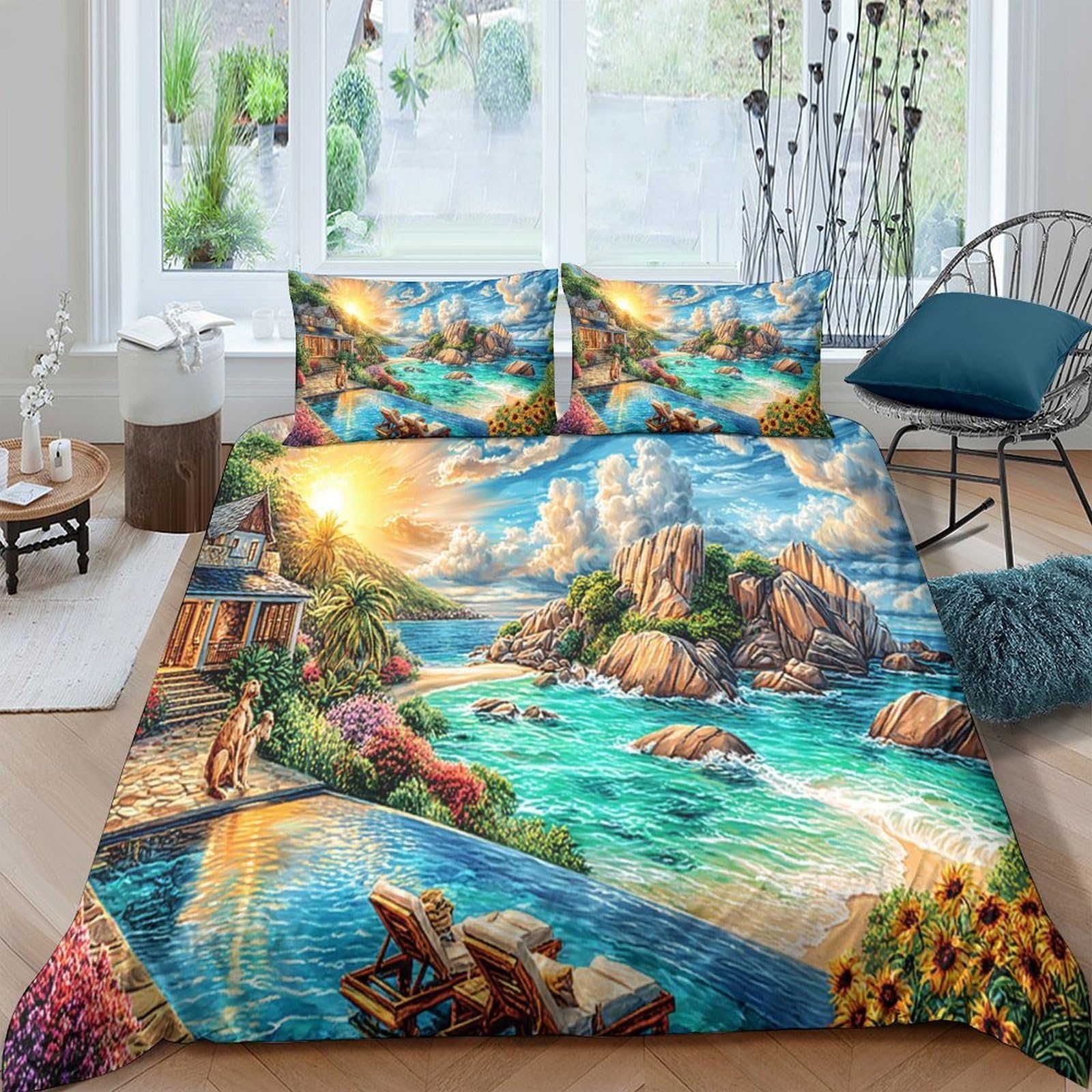 Parure de lit îles Seychelles pour s'endormir dans un cocon de douceur Super King 260x220cm