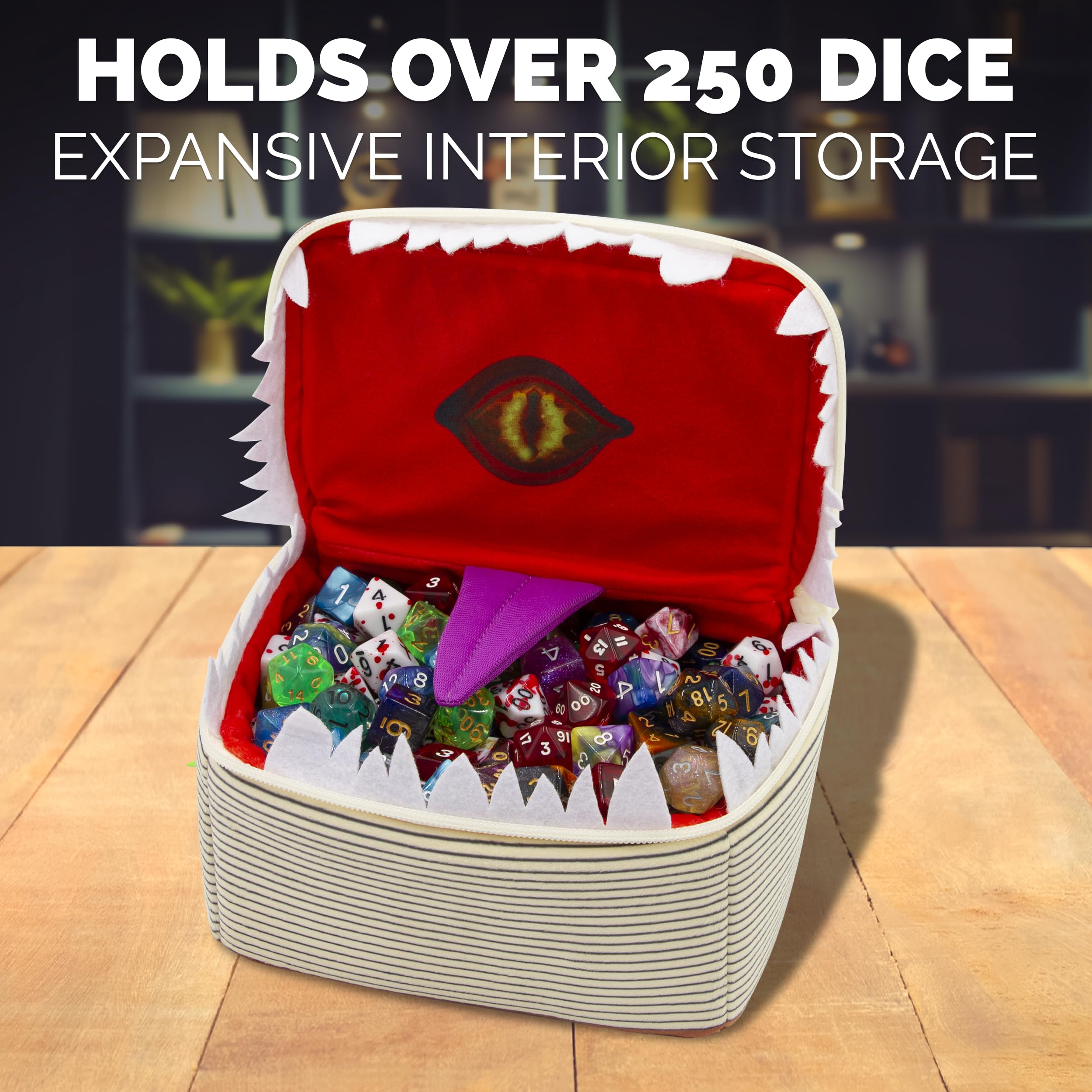 CASEMATIX Mimic Spell Book Dice Case with 7 RPG Dice, 7" Zippered Tome Holder for 250 Pieces - Image 3