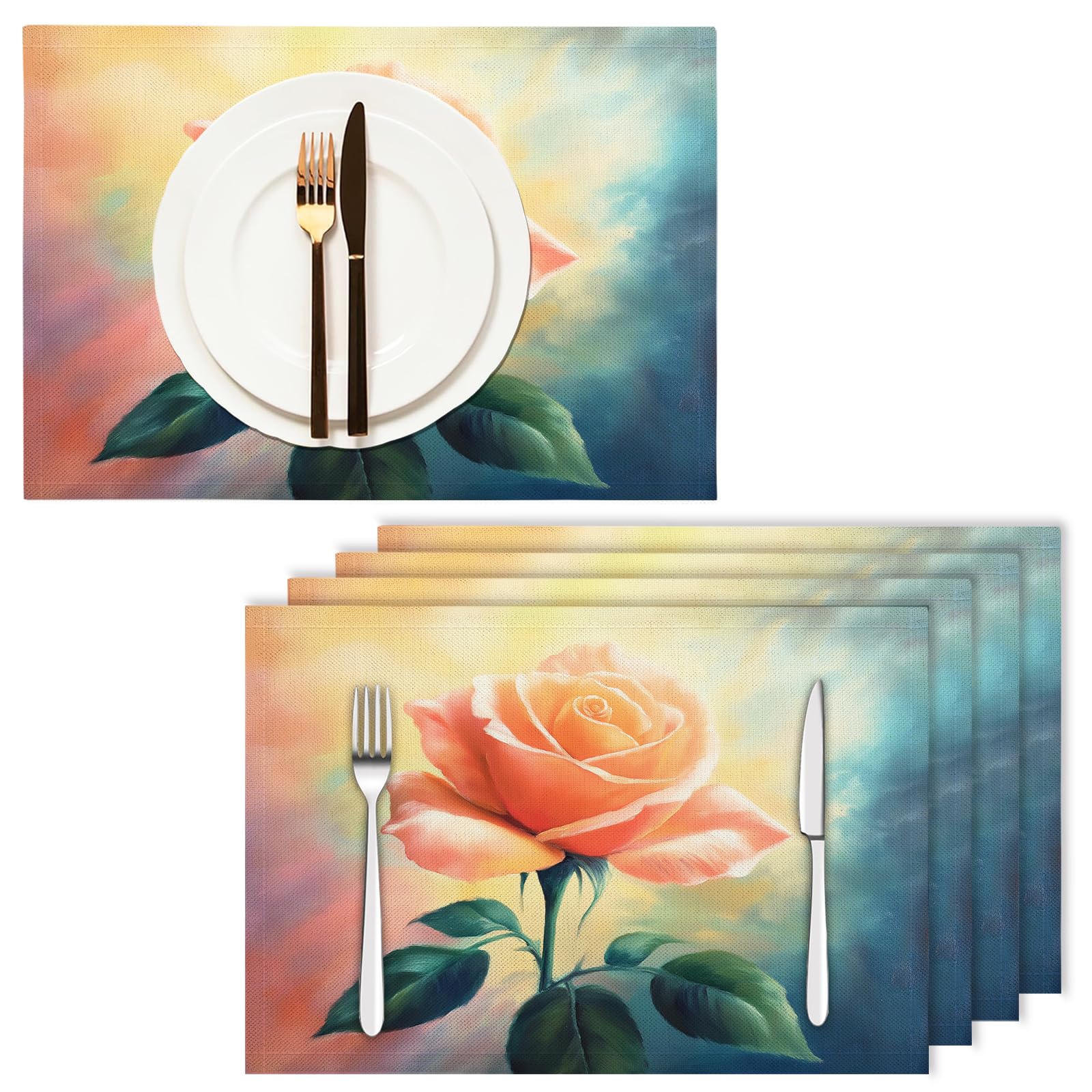 Set di 8 Tovagliette Americane Lavabili Cotone Lino Astratto - Tovaglietta Americana Resistenti al Calore Durevole Rosa - per Colazione Pranzo 30×45 cm