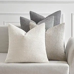 MIULEE Timeless Neutral Pillow Covers 20x20 Inch Set of 4 Mid Century Modern Grey Throw Pillows Rustic Corduroy Couch Pillowcases Nordic Home Decor for Sofa Living Room Bed