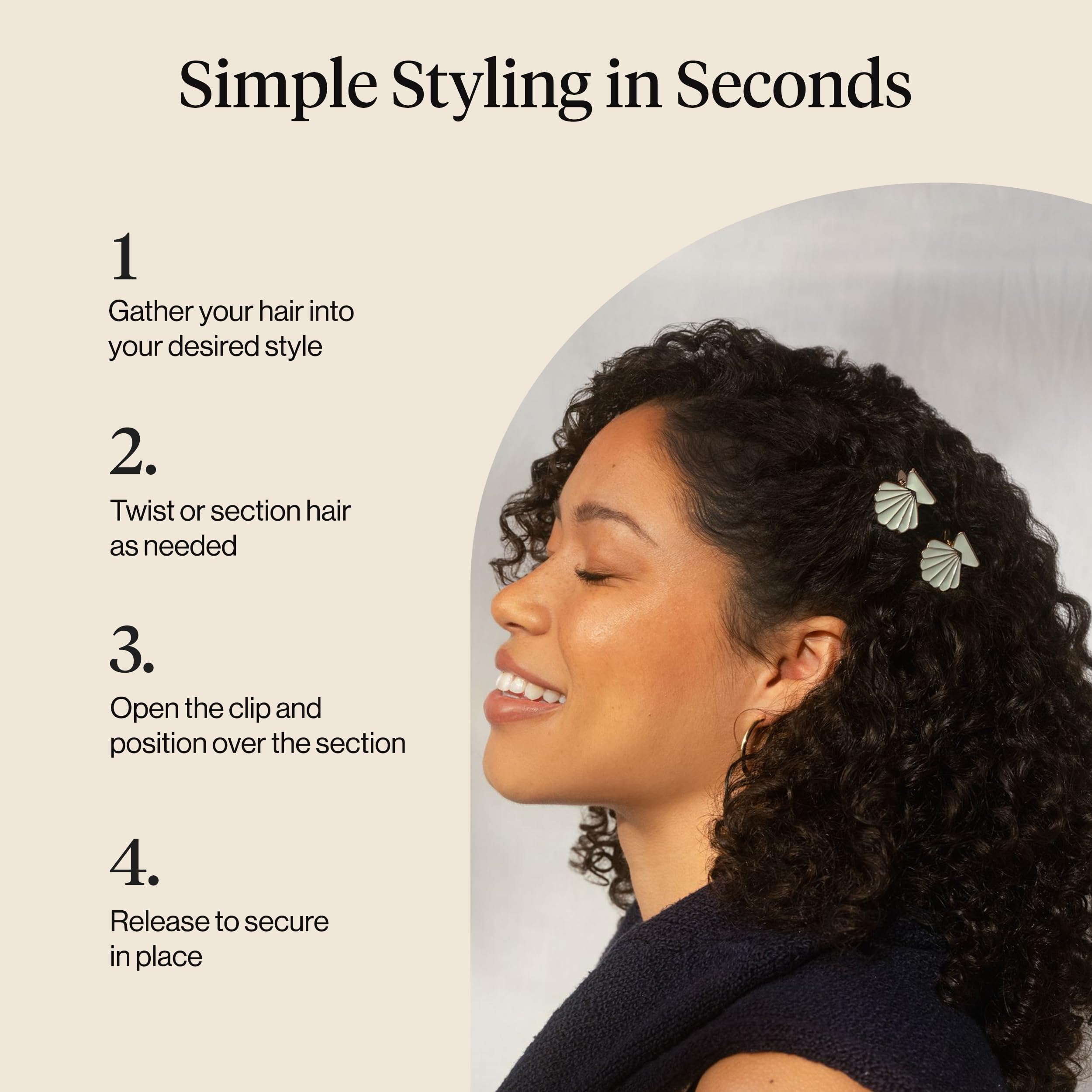 Kitsch Pinzas para el pelo de concha de almeja, lindas pinzas para el pelo inspiradas en la playa, accesorios de metal para el cabello de sujeción fuerte durante todo el día para mujeres, elegante