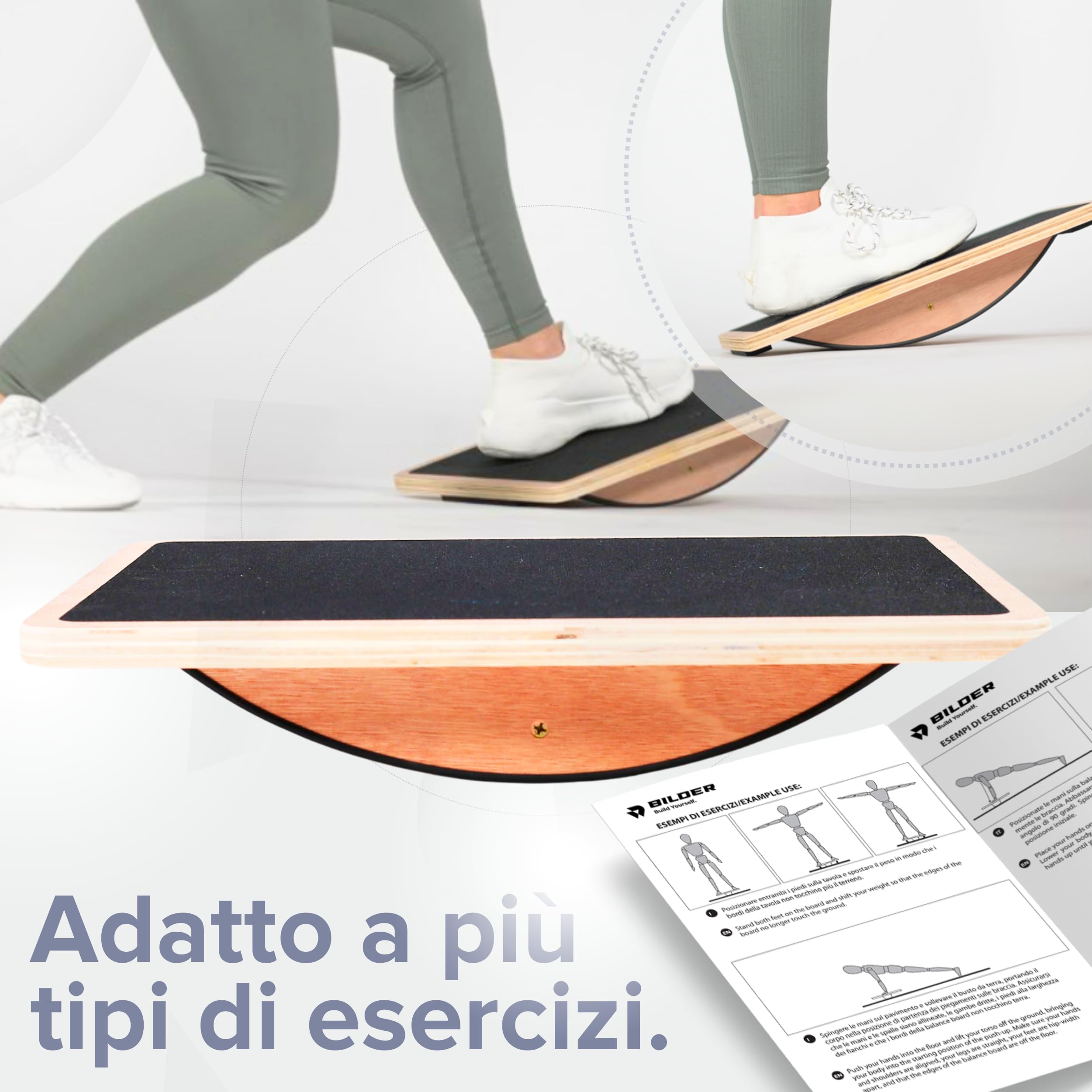 BILDER - Balance Board per Pilates, Yoga e Fitness, Tavoletta Propriocettiva con Superficie Antiscivolo - Migliora la Forza e la Coordinazione, Attrezzi Palestra Casa Ufficio Principianti ed Esperti