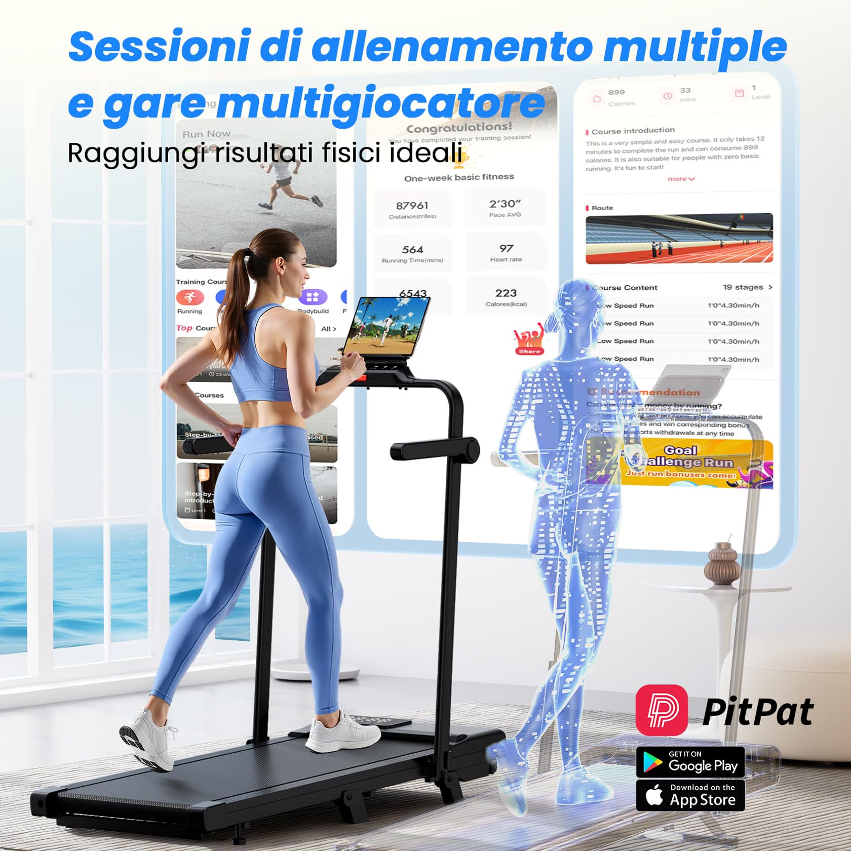 Superun Raceable Tapis Roulant per Indossabili High-tech, Walking Pad Pieghevole da 136KG con Controllo APP, Tapirulan per Casa con gare multi-corridori