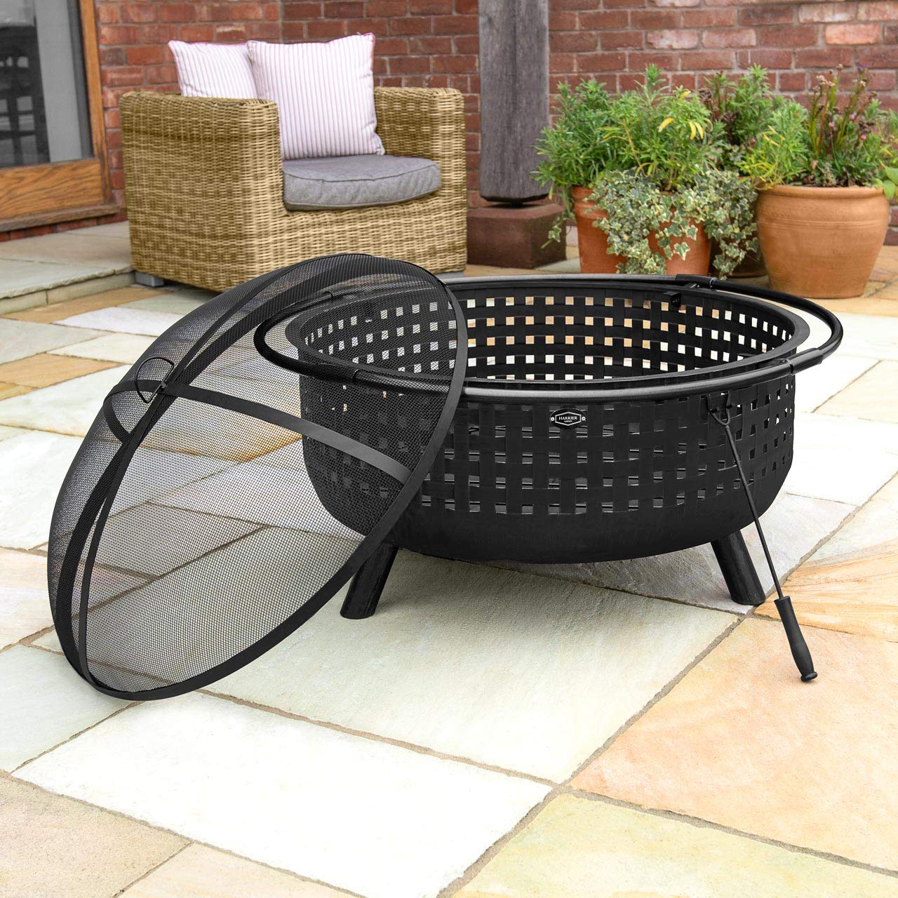 Harrier Outdoor Fire Pit [5 Styles] - For Garden | Wood & Charcoal Compatible | Optional Grill Upgrade | Stylish Bowls (Woven 42in) — view 2