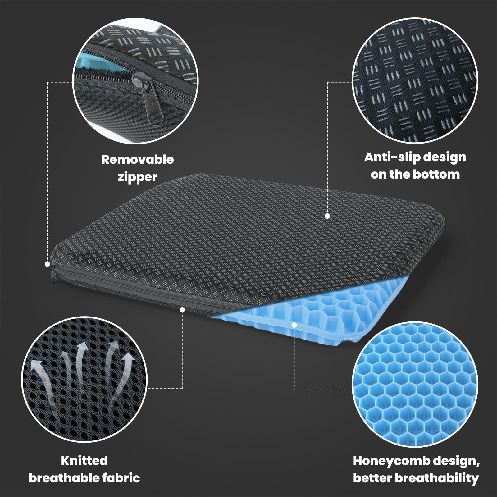 Cuscino antidecubito, Cuscino in gel,Cuscini sedie – Migliora il comfort della seduta, con rivestimento antiscivolo e lavabile (Azzurro chiaro)