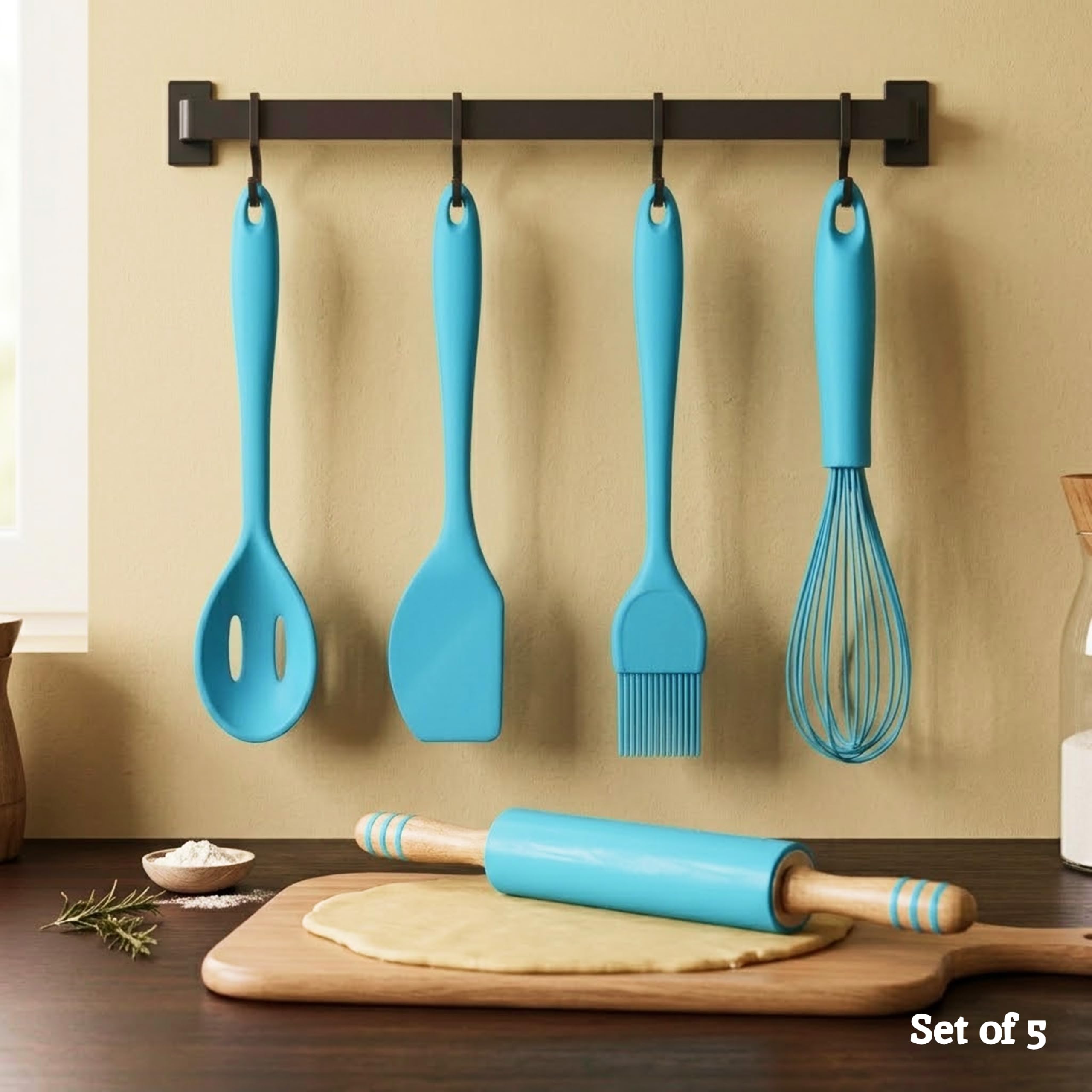 Premier Housewares - Juego de utensilios de cocina de silicona azul, 5 piezas