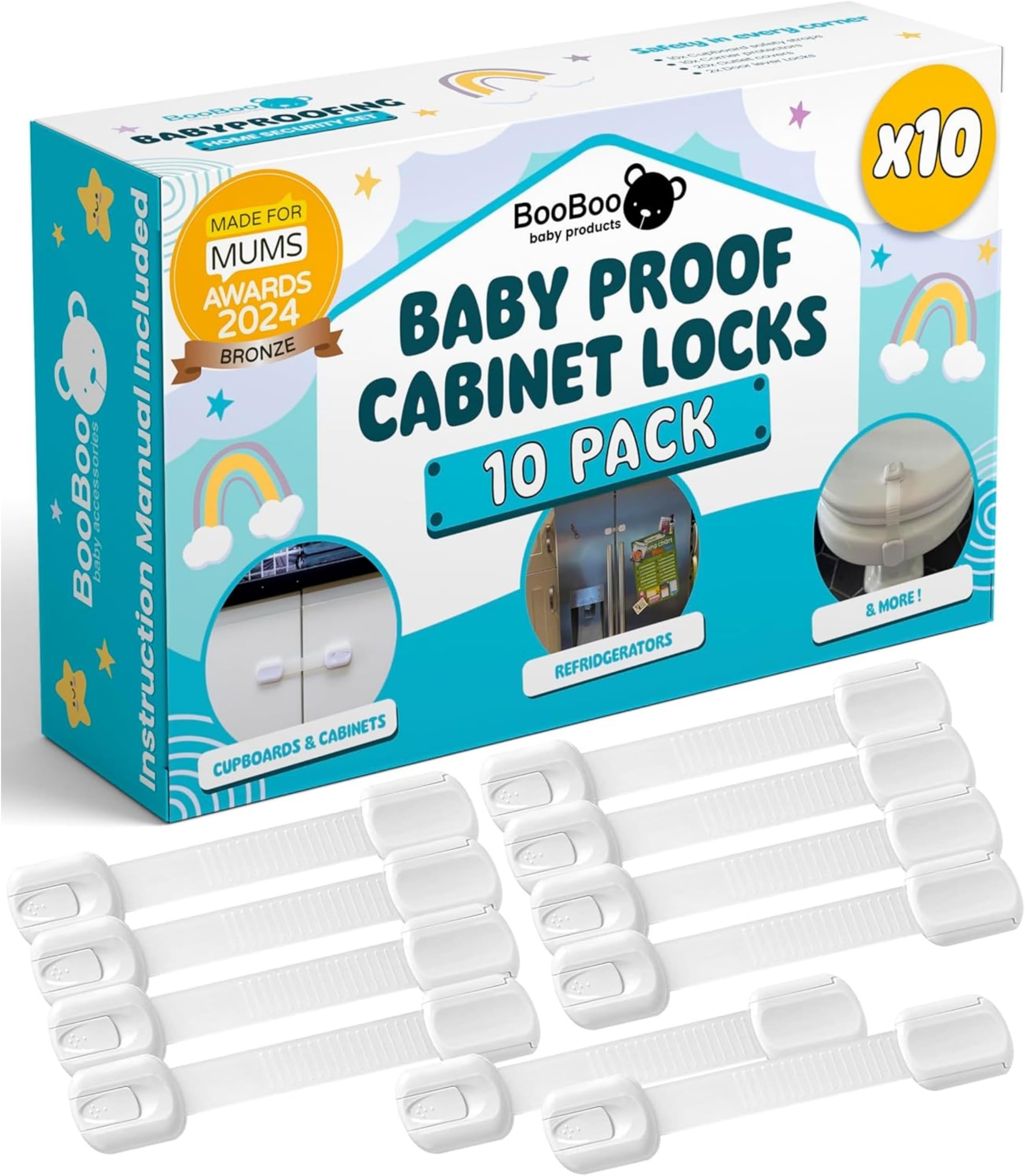 BooBoo Baby 10 Pack Premium Child Locks for Kitchen Cupboards