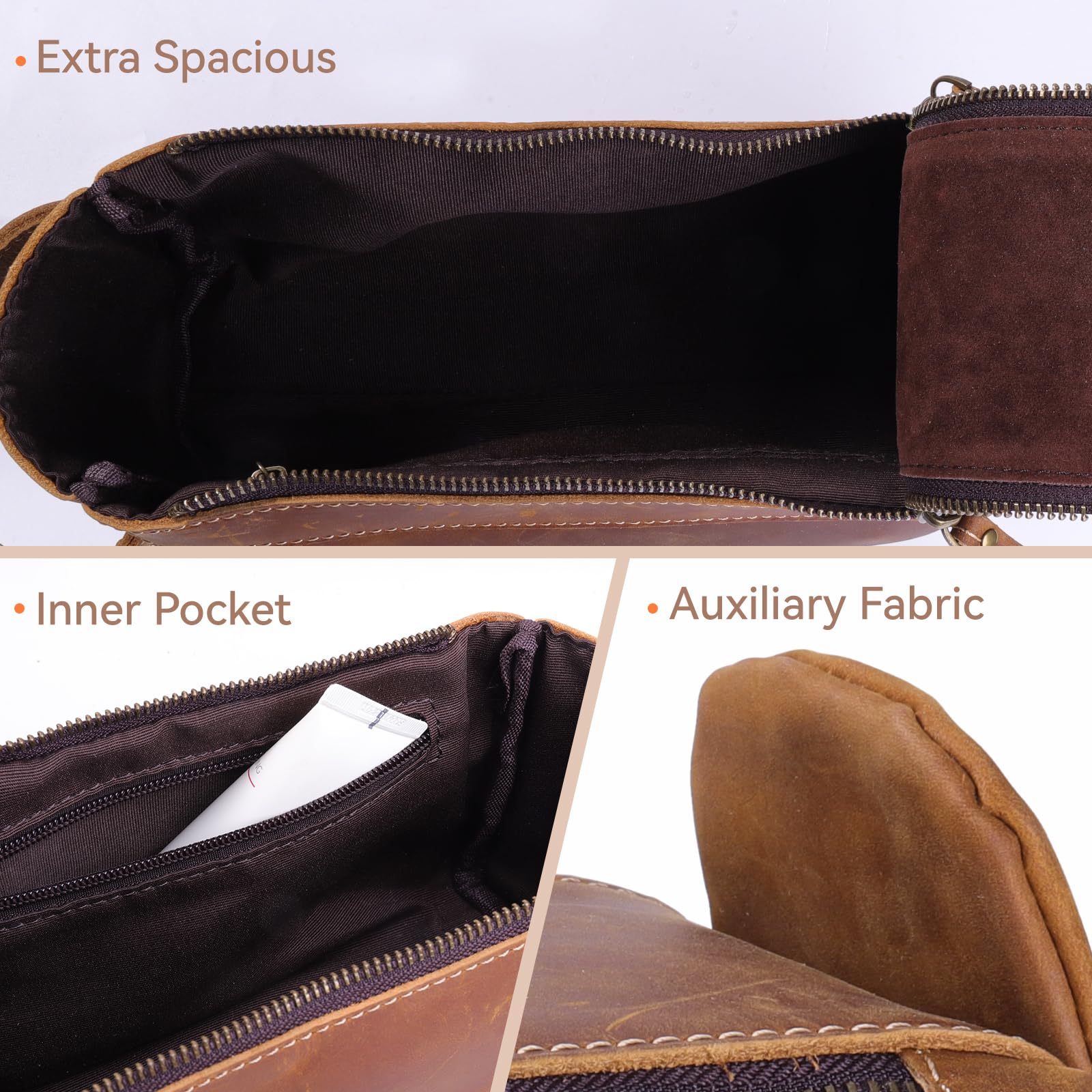Neceser de viaje de cuero de alta calidad, kit de viaje unisex resistente al agua, organizador de afeitado y cosméticos para hombres y mujeres, artículos esenciales de baño compactos,