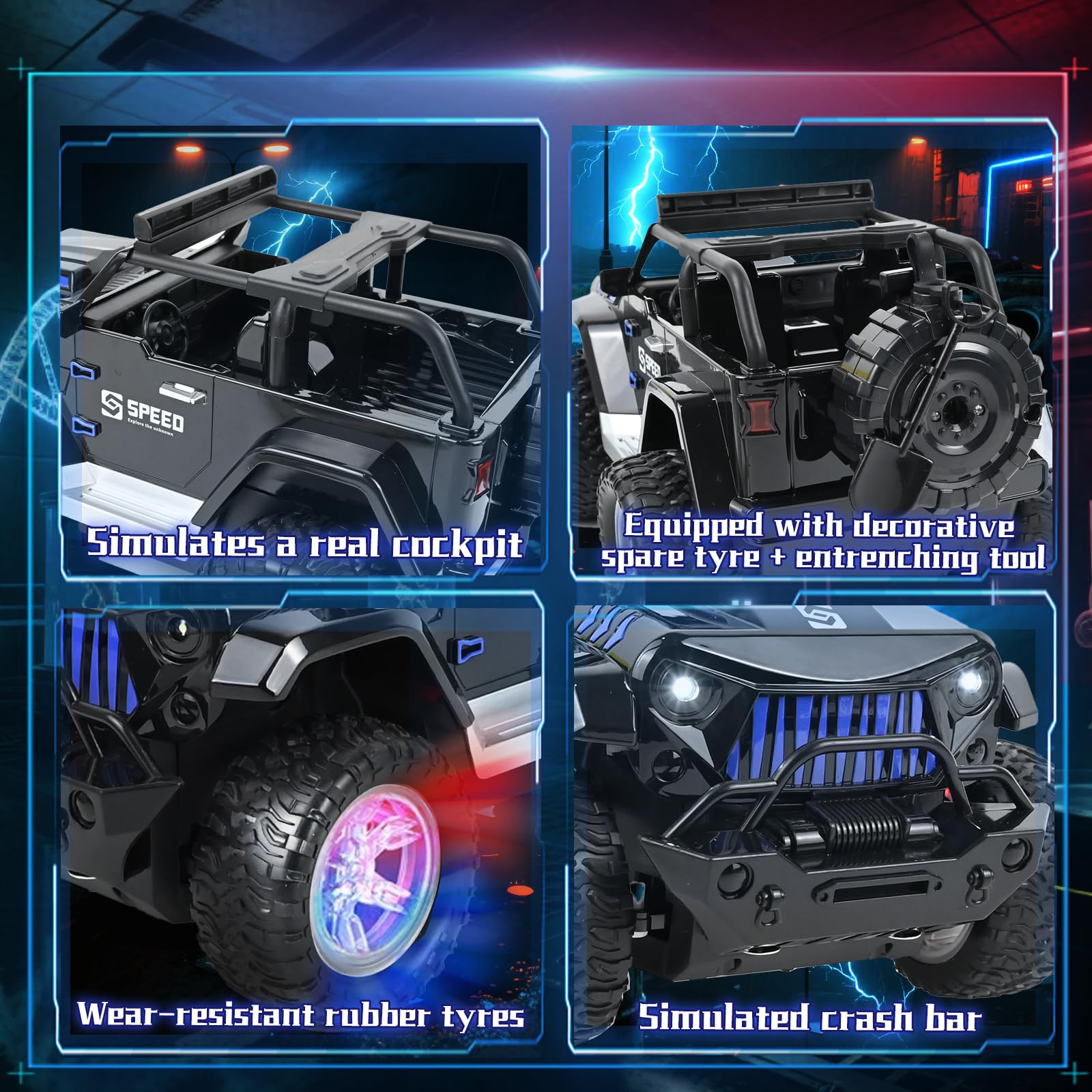 PATEMZON Macchina Telecomandata per Bambini, 2,4GHz Auto RC, Fuoristrada Telecomandato, SUV Telecomandato con Luce, Nebbia Spray, Suono, 2 Batterie 60Min, Regalo per Ragazzi Ragazze 6-16 Anni
