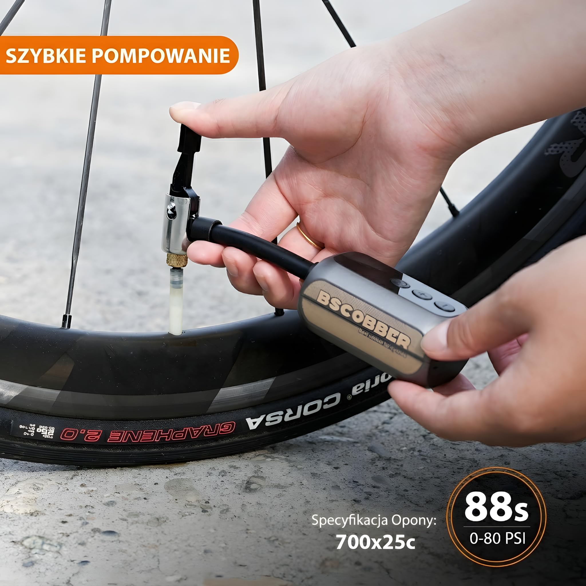 Mini elektryczna pompka rowerowa 100 PSI, manometr cyfrowy, USB-C