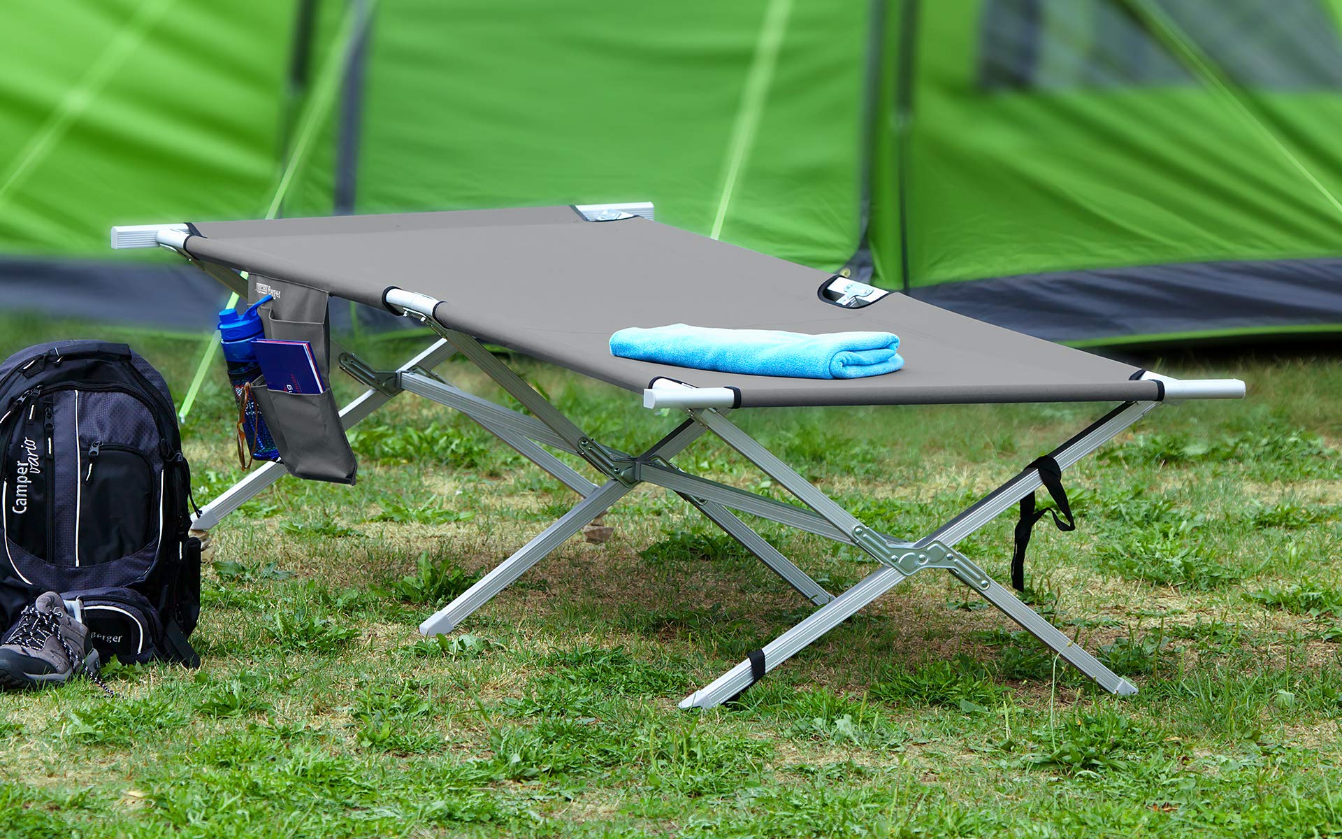 BERGER XXL Robustes Campingbett Feldbett Faltbar 210 x 93 x 48 cm Aluminium - Belastbarkeit bis 120kg