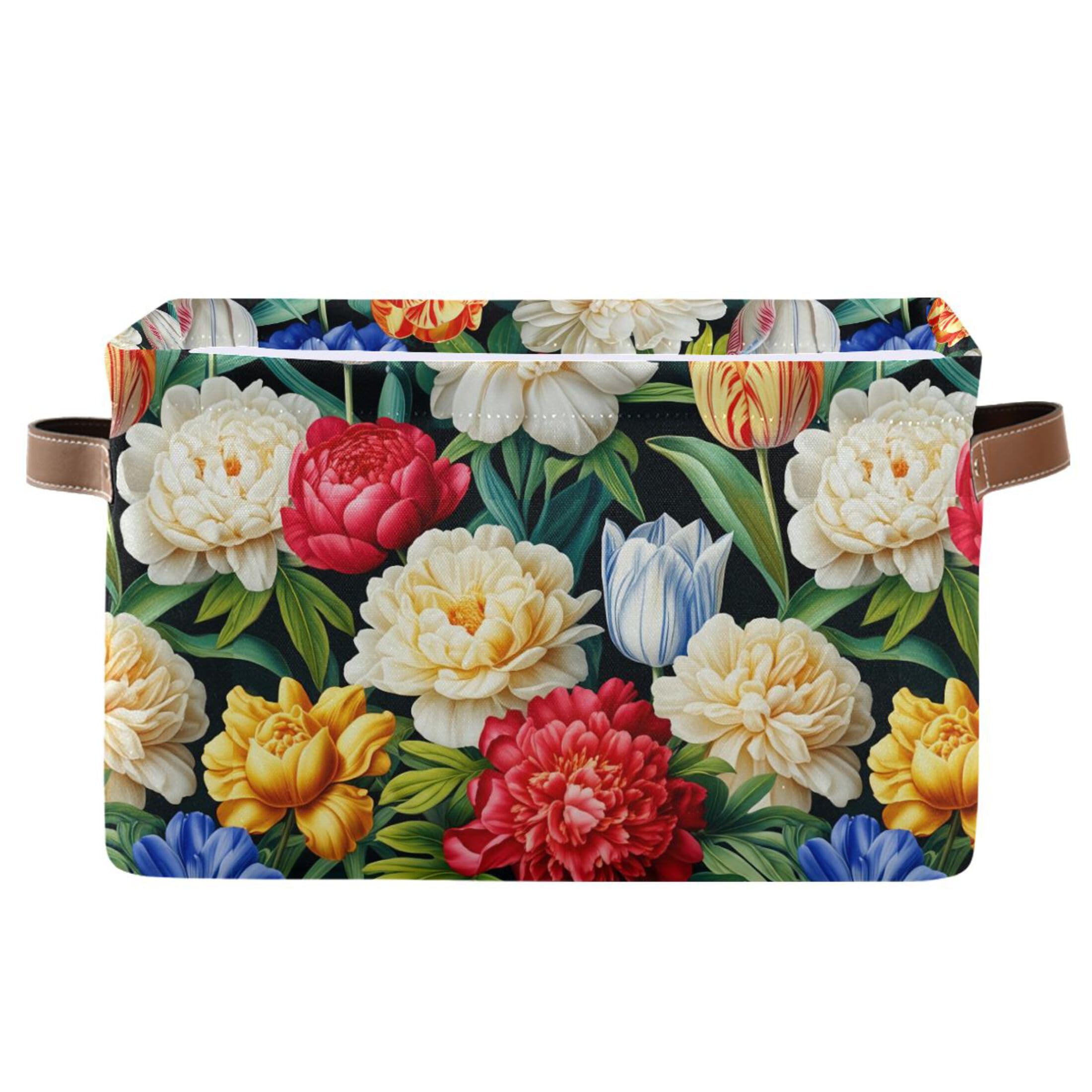 Panier de rangement pliable à motif pivoine pour organiser la maison