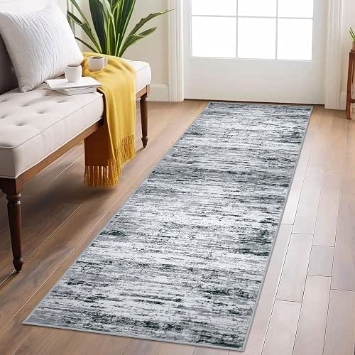 Lansny Modern Abstract Runner Rug 2x6, Black Grey White Washable