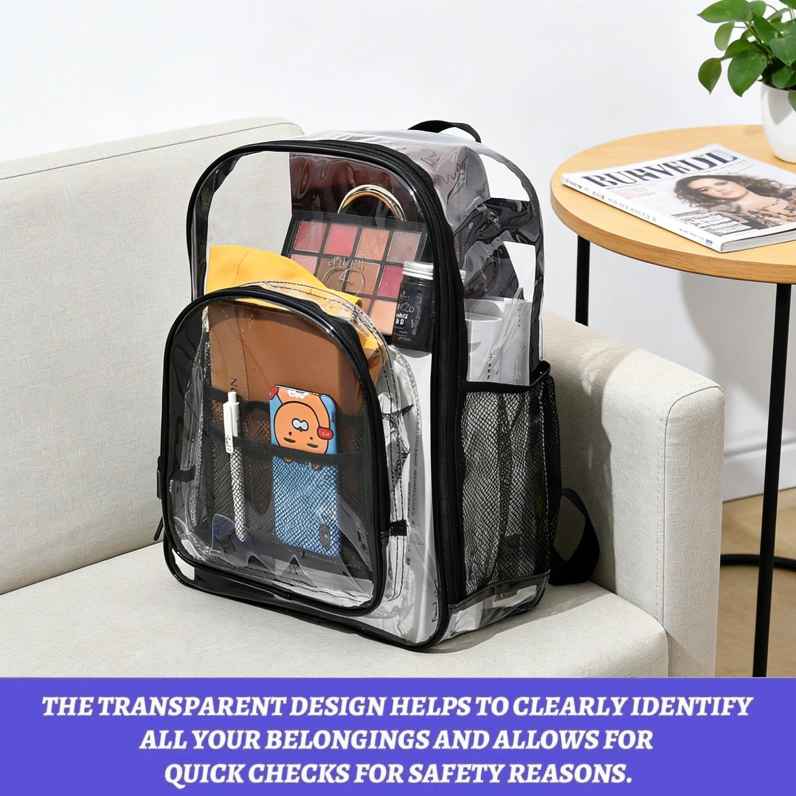 Zaino Trasparente Grande in PVC Impermeabile Plastica Scuola Borsa Robusto Durevole Casual Bag Zainetto Borsa Libro per Scuola Palestra Lavoro Viaggio Stadio Uomo Donna (Version A)