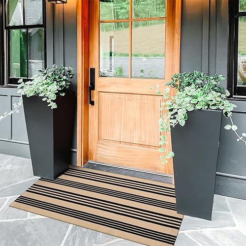 Vista 138 de Tapete Kimode de algodón, a cuadros, color negro y blanco, lavable, para porche, entrada, cocina