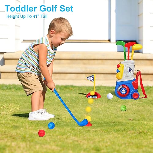 Miniatura 2 de Juego de golf para niños pequeños con 10 bolas, juguetes de golf para niños pequeños para edades de 1, 2, 3, 4, 5 (juego de golf azul)