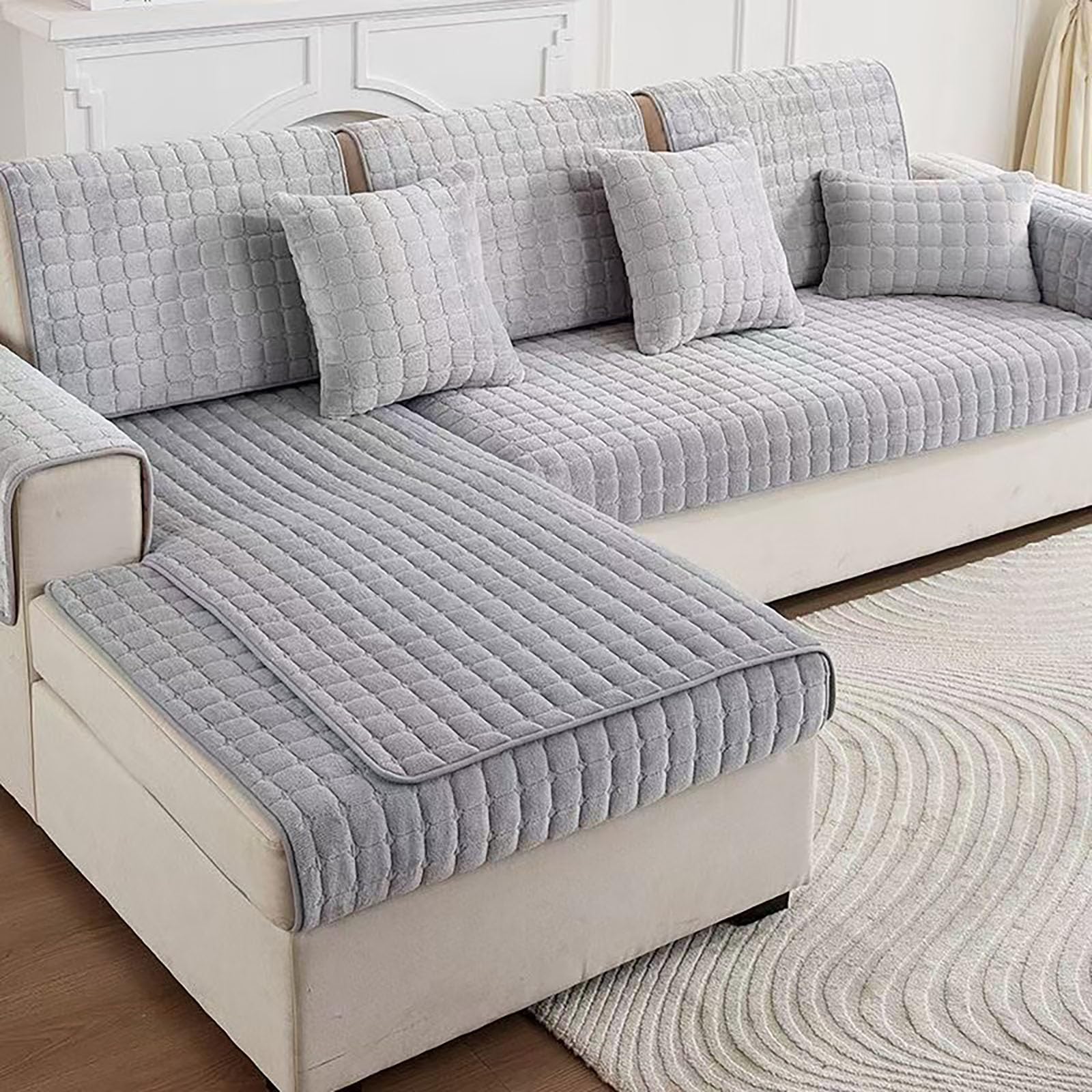 Housse de canapé antidérapante en flanelle grise pour une protection durable
