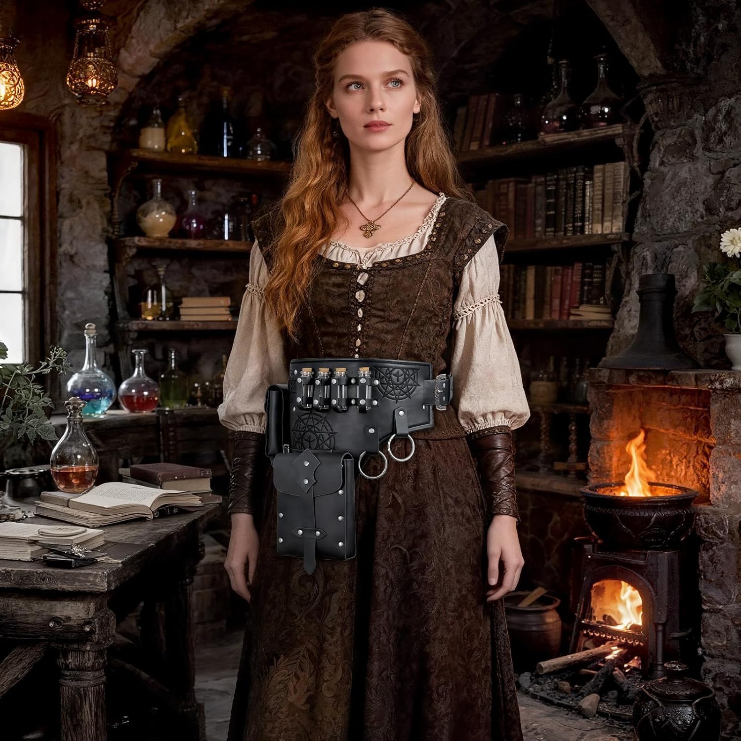 Renaissance Medieval Alchemy Belt Set - 4PCs Renaissance Accessories for Cosplay, LARP, Halloween & Renaissance Fairs (Black) - Image 3