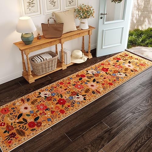 Miniatura 85 de Rugcomf Alfombra de pasillo para cocina, antideslizante, 2 x 6 pies, alfombras lavables con parte trasera de goma, alfombra floral suave para