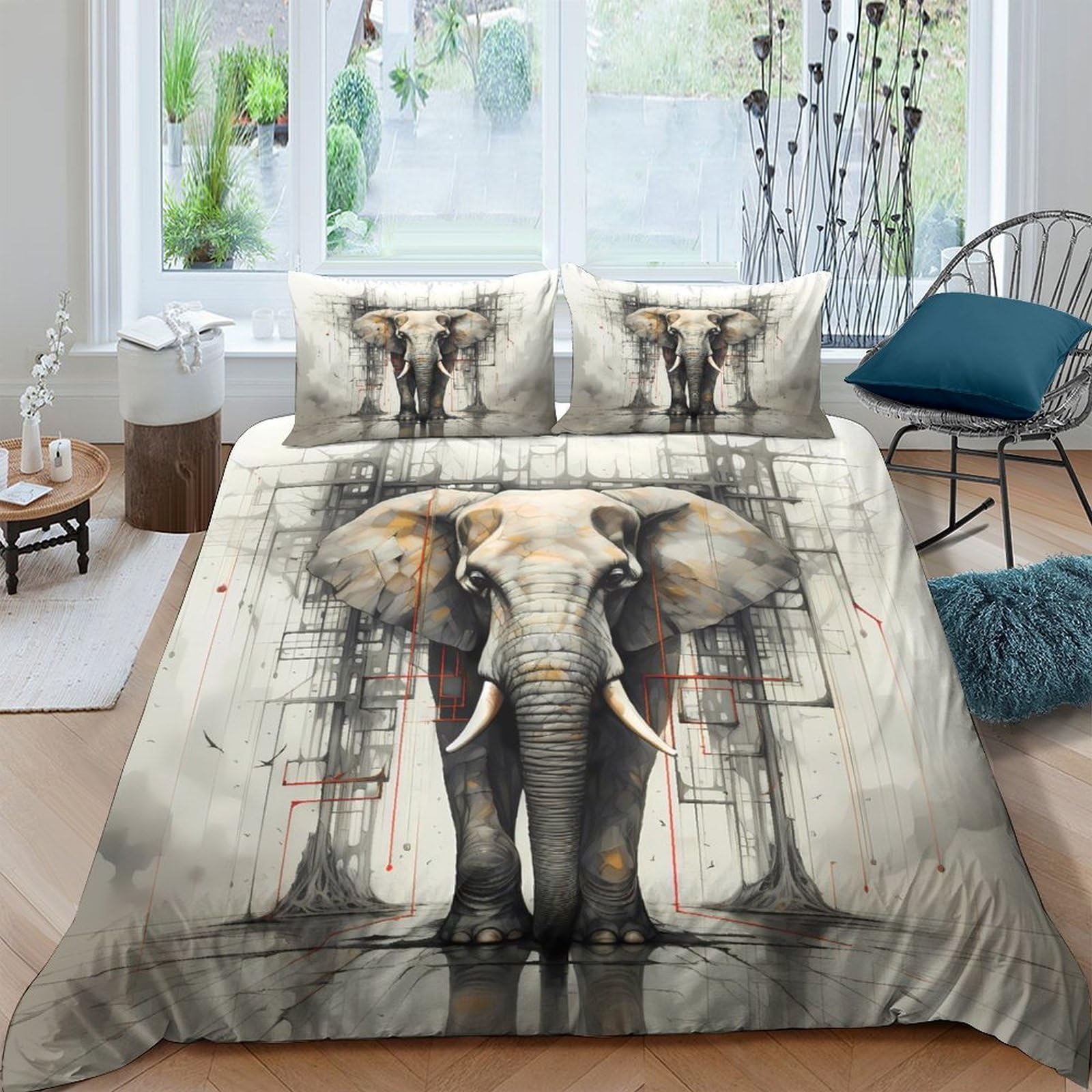 Ctjqhvkz Style-10 3D Printed Elephant Art Fitted Sheet Microfiber Non-Slip African Style Bed Cover For Bedroom Guest Room Decor Single（135X200cm）