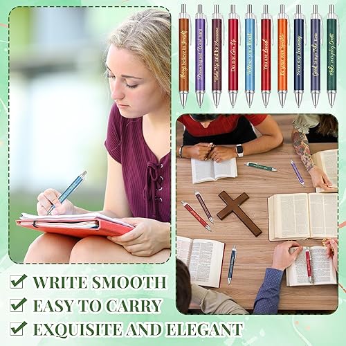 Vista 6 de Yeaqee 50 Pcs Inspirational Ballpoint Pens Bulk Motivational Quotes Stylus Tip Christmas Retractable Ballpoint Gift Stylish Office Black Ink Pens