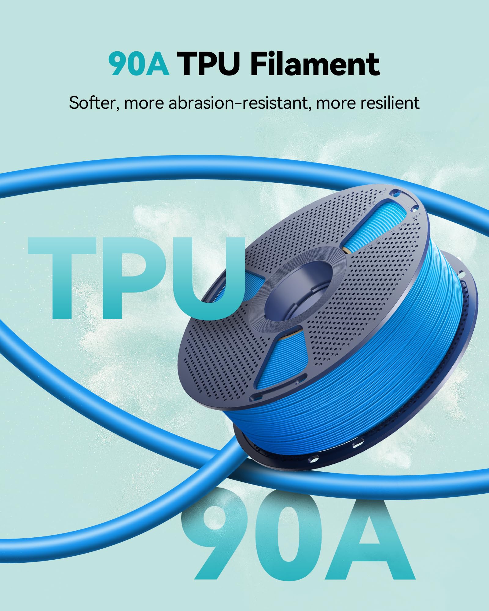 SUNLU Filamento de TPU para impresora 3D de 1.75 mm, filamento de TPU 90A altamente elástico, filamento 3D flexible para impresión rápida, precisión dimensional +/- 0.03 mm, adecuado para la mayoría