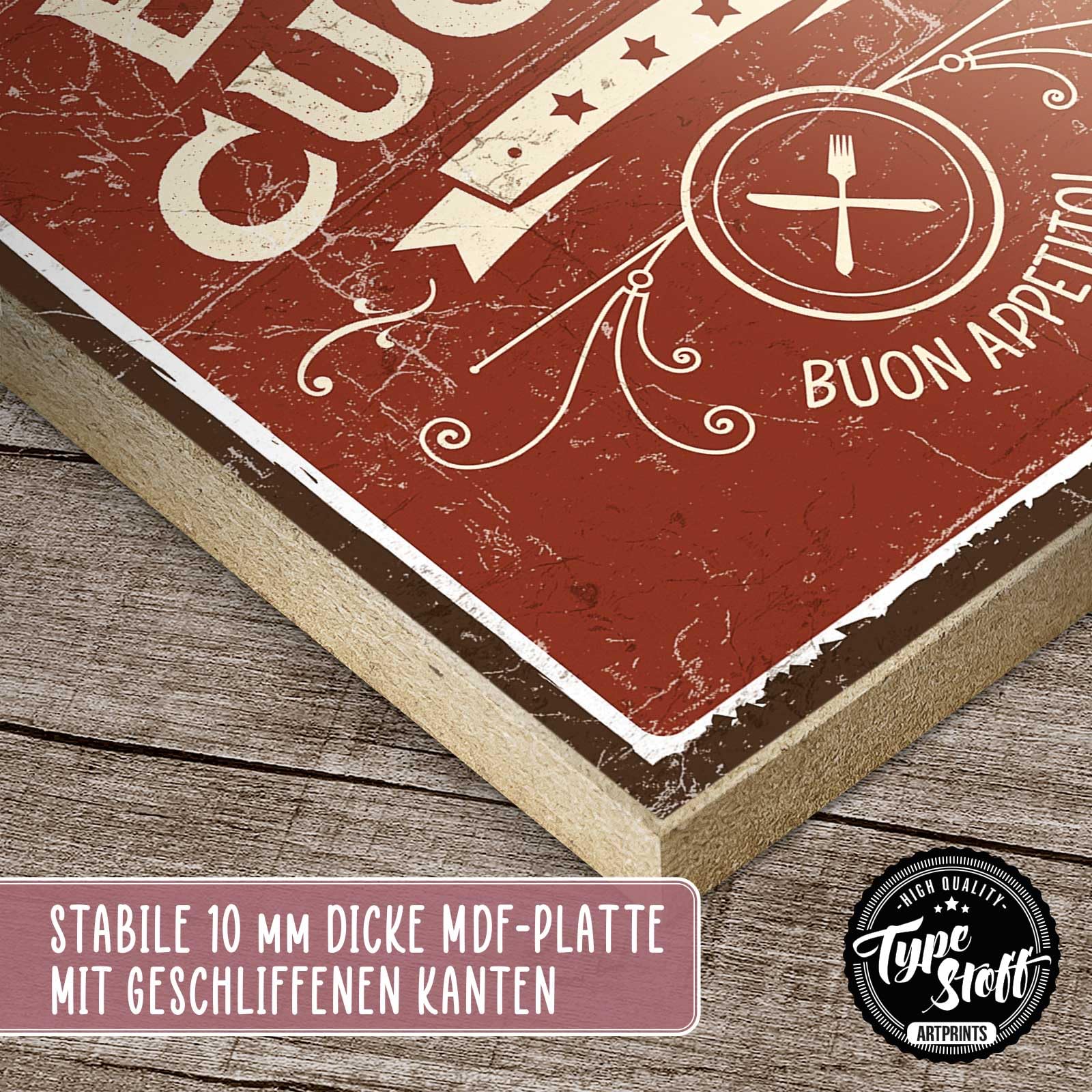 TypeStoff Targa in legno con frase - Cucina - in stile vintage con citazione, ideale come regalo e decorazione, a tema famiglia, cuore e cucina - HS-00898-IT