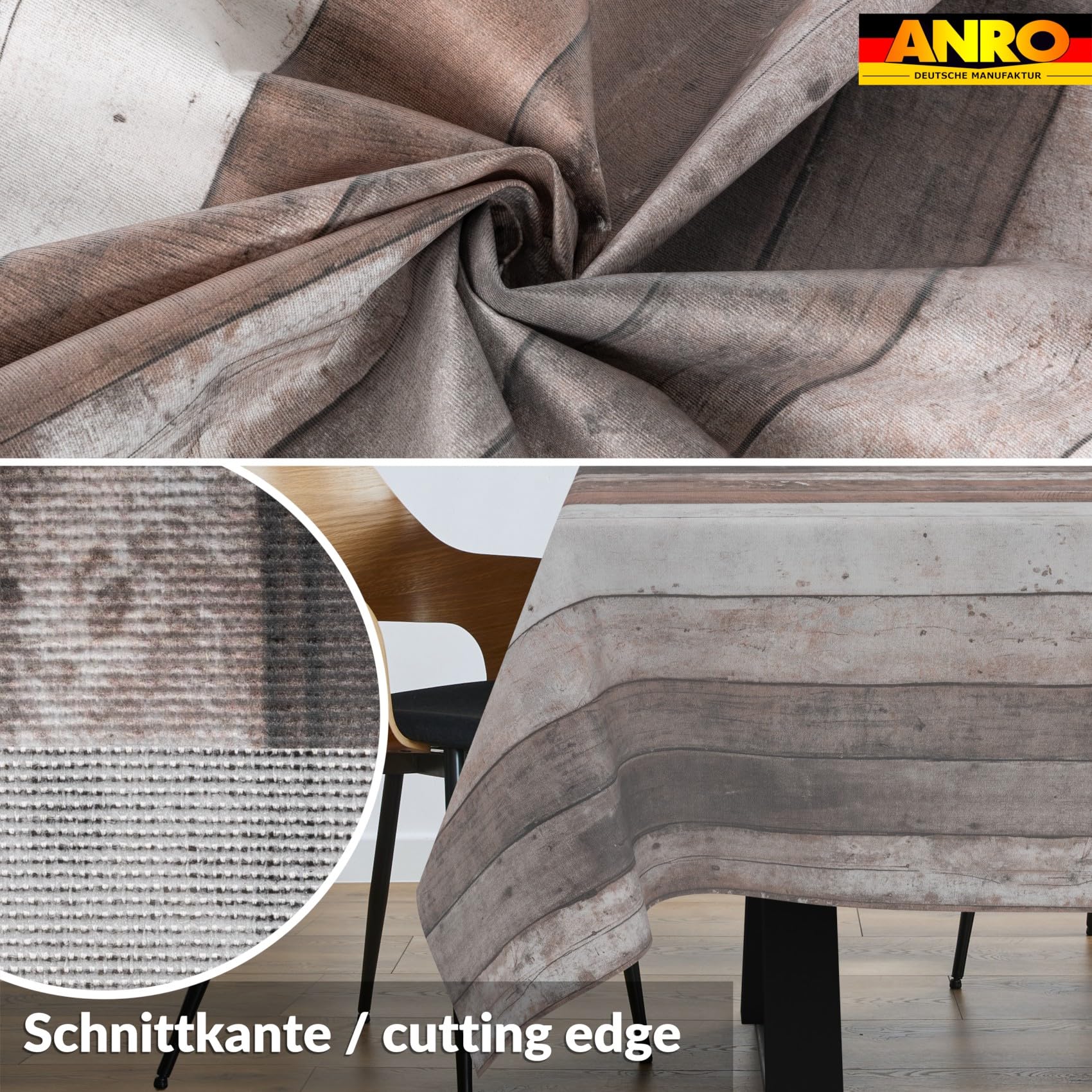 ANRO Mantel de Mesa 70% Algodón 30% Poliéster Diseño Madera Rústica | Antimanchas Fácil Limpieza Cocina Jardín 400x140 cm