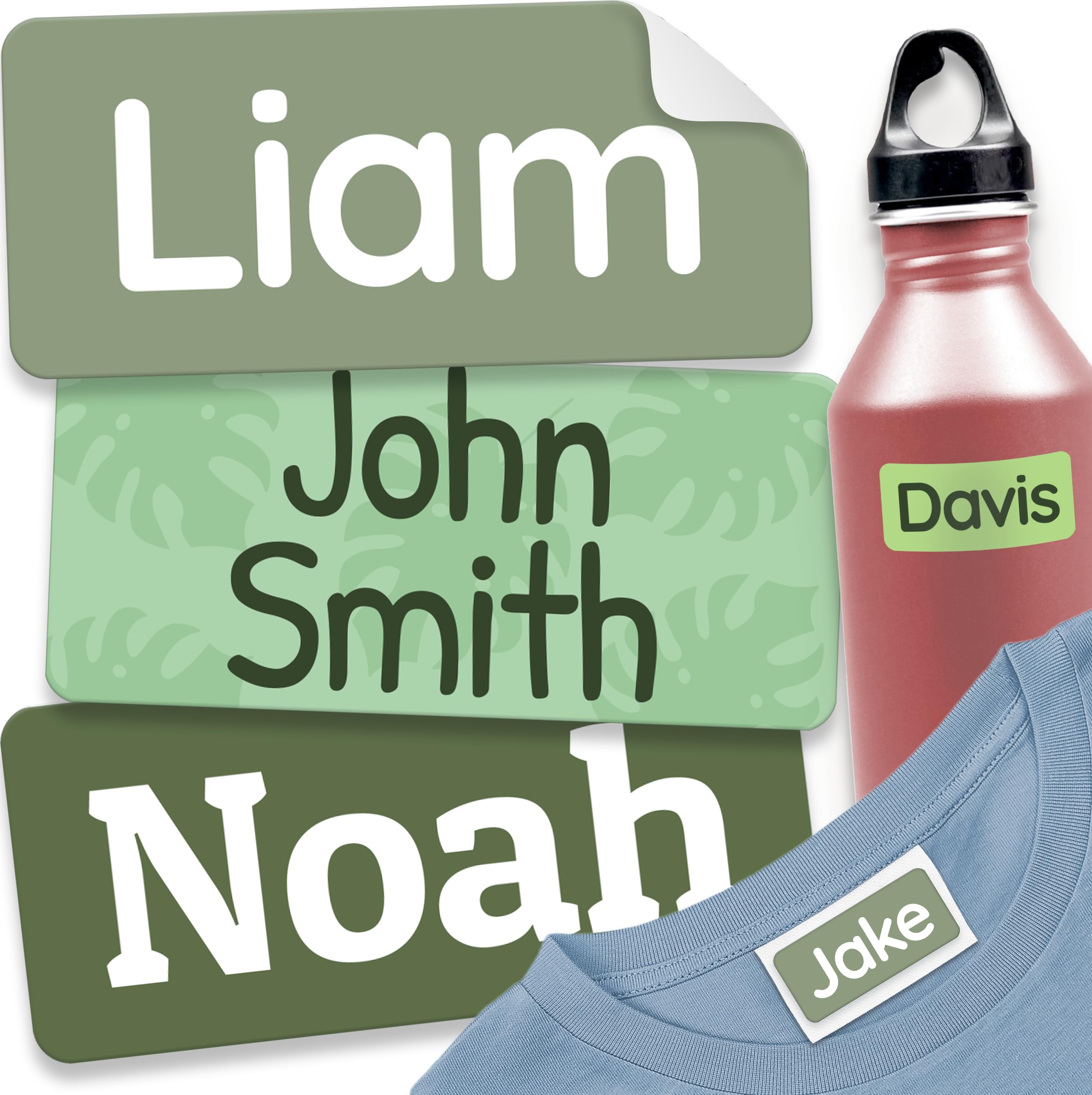 melu kids® Stick on Name Labels for Clothes & Items (120), Washable and Personalised Clothing Kids Name Stickers, Tags for School, No-Iron Labels - Green — image 1