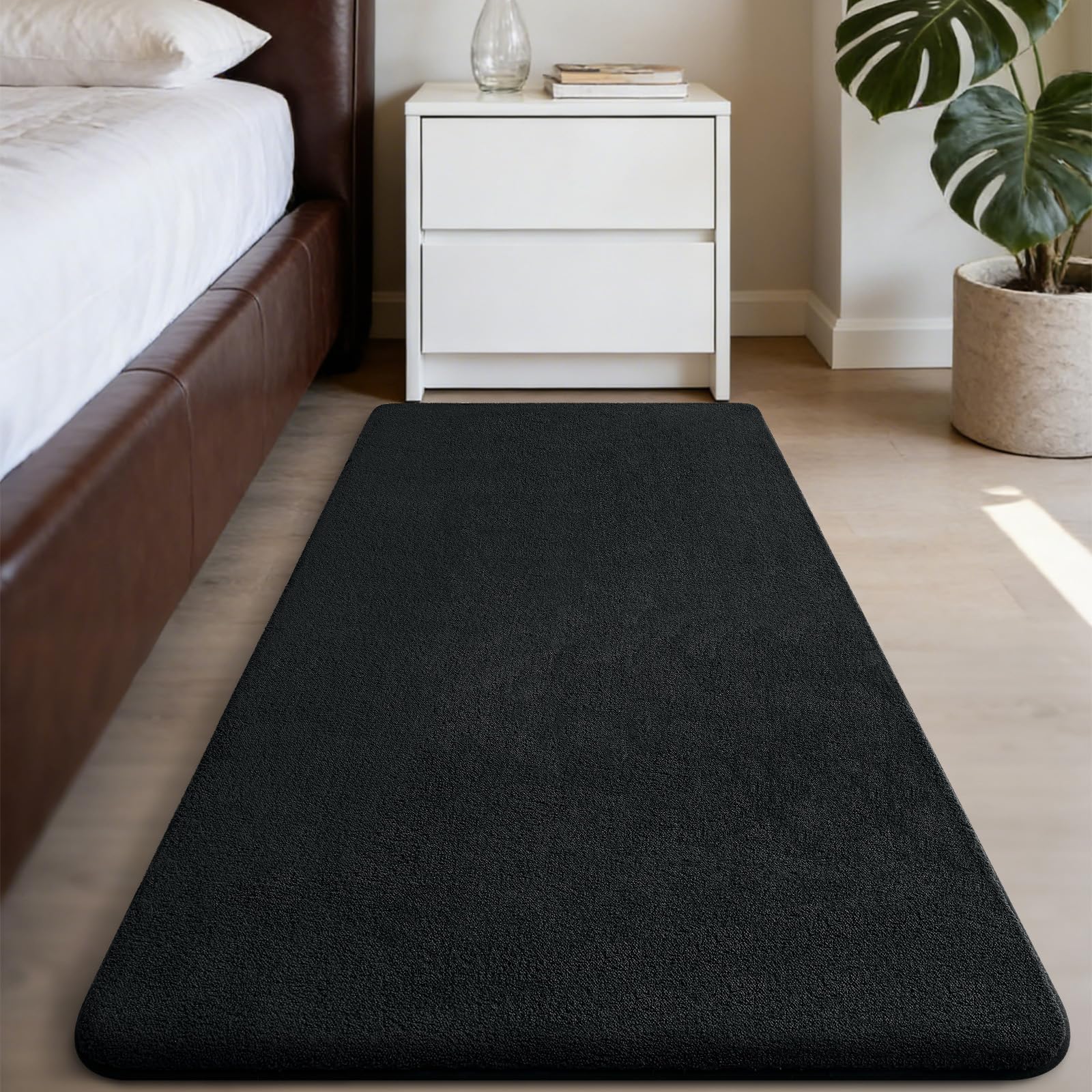 Homaxy Modern Rugs Carpet Living Room, Soft Shaggy Non-Slip Non-Shedding, Fluffy Washable Rug for Bedroom Hallway, Easy Care Home Decor, 60x100cm, Black
