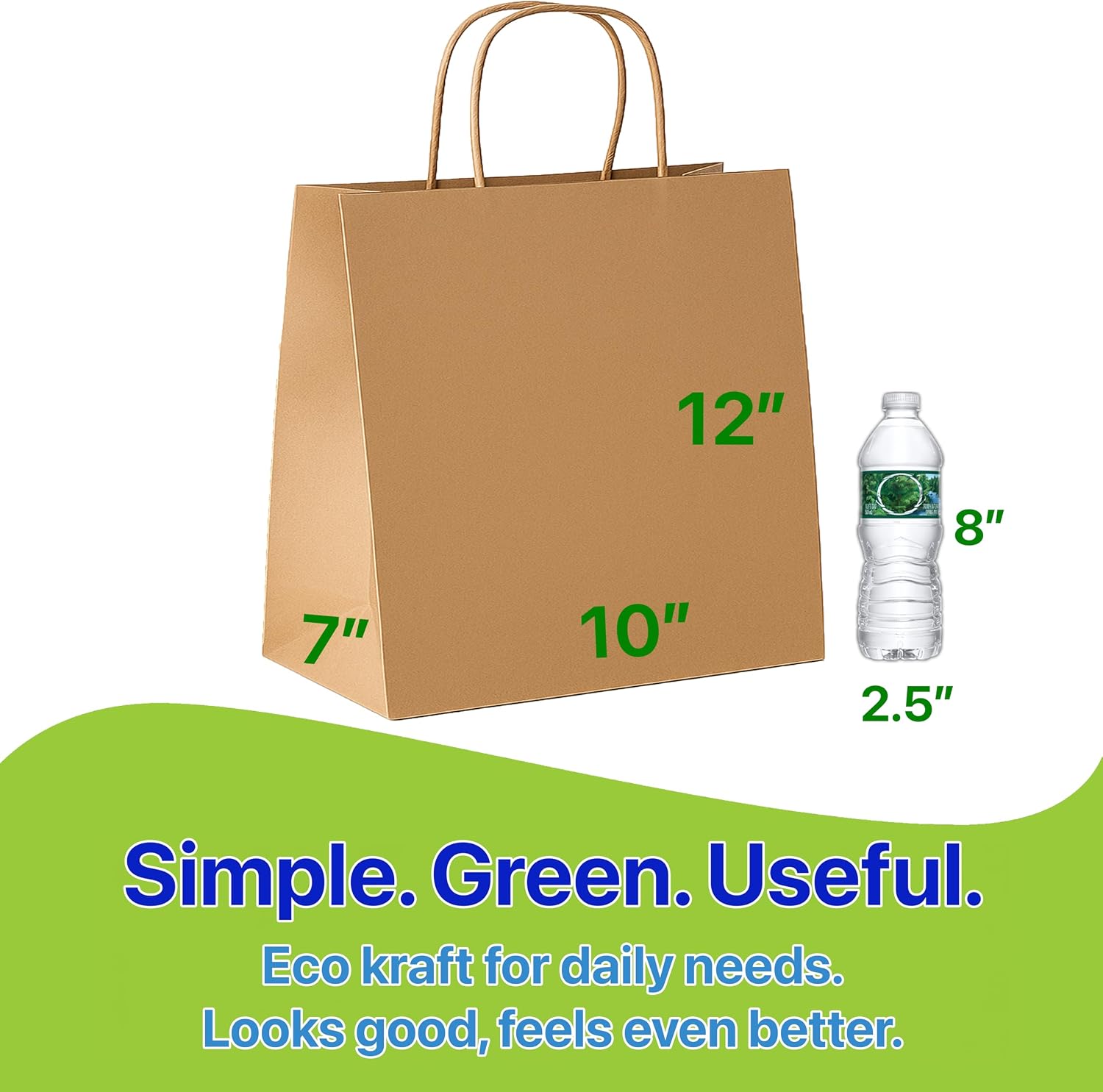 Brown Kraft Paper Lunch Bags with Handles – [10 Bags] x [12 x 10 x 7 Inch] Reusable & Recyclable, Strong for Meal Prep, To-Go, Takeout, Parties & Small Business Use (10, Wide Small) image 2