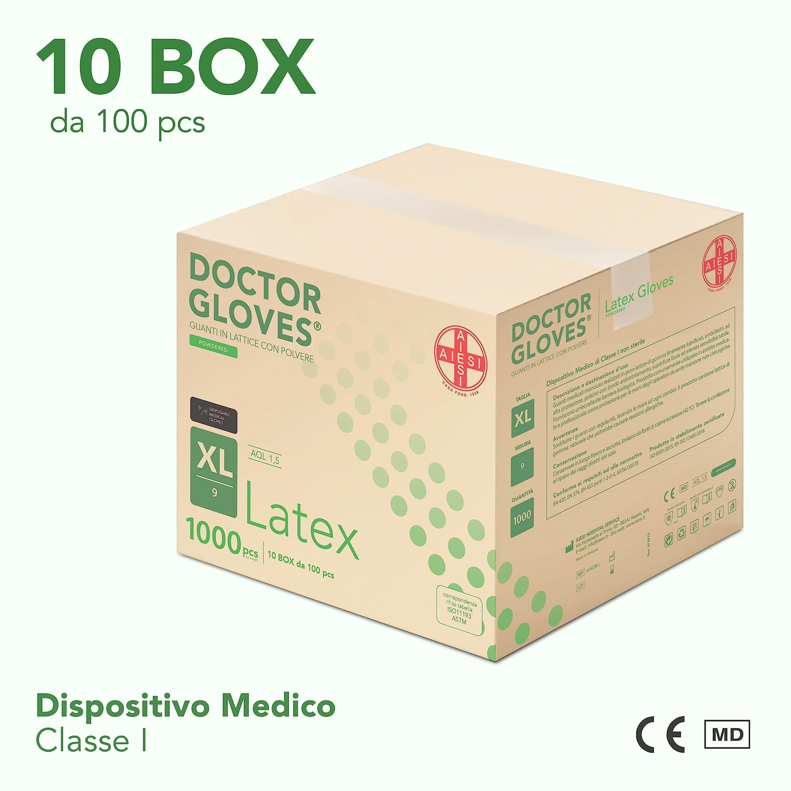 AIESI® Jednorazowe rękawice lateksowe z pudrem do zastosowań medycznych DOCTOR GLOVES