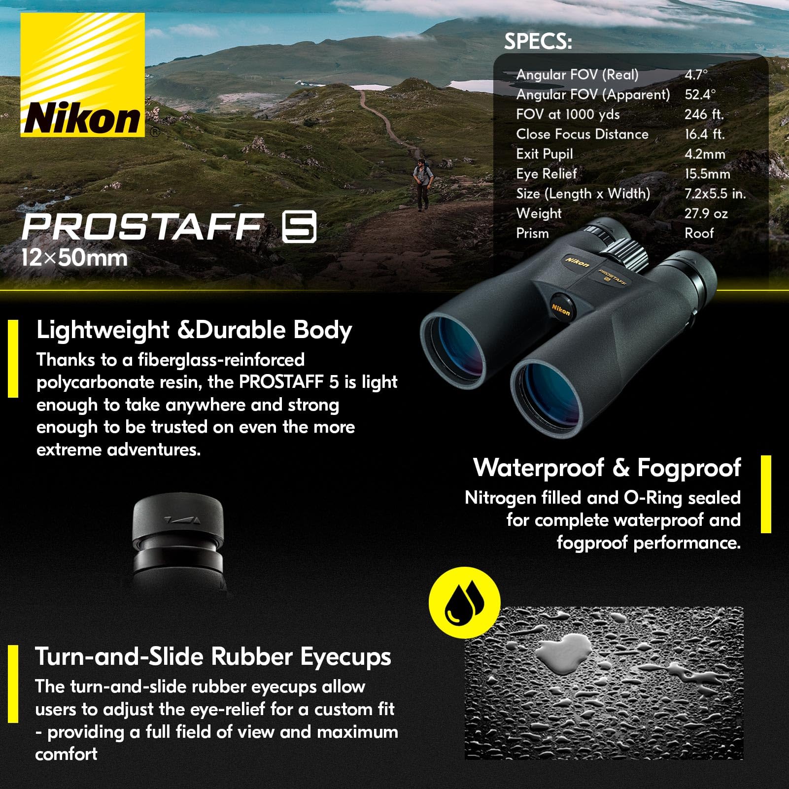 Nikon 7573 PROSTAFF 5 12X50 - Prismáticos (Negro)