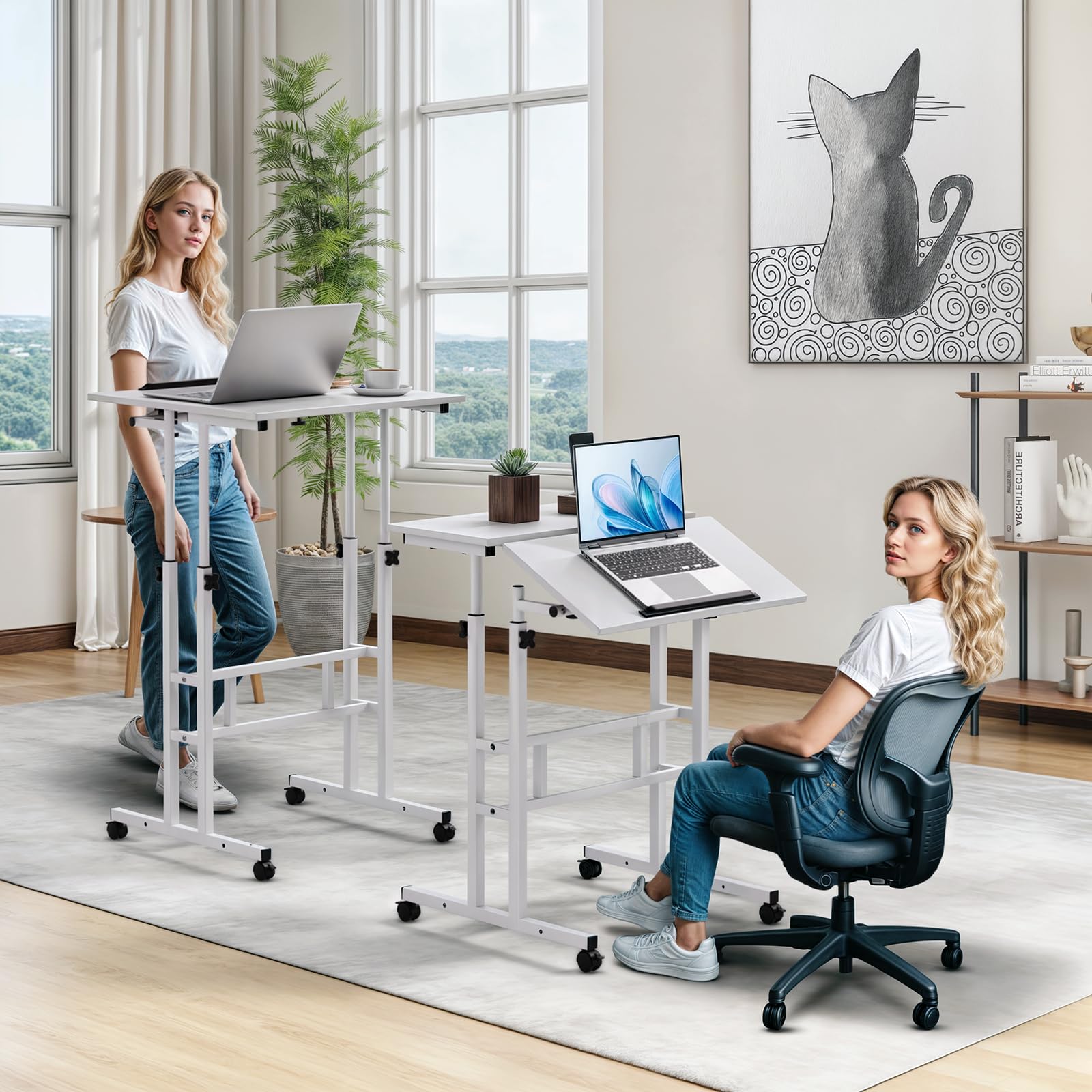 Magshion Standing Desk with Wheels 28-46 Heights Adjustable Sit to Stand Up Mobile Computer Table with Keyboard Tray — view 2