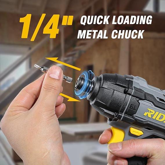 RIDA Cordless Brushless Impact Driver 180N.m, 20V Electric Impact Drill/Driver Set 1/4 All-Metal Hex Chuck,Variable Speed 2.0Ah Battery & Fast Charger, 25 Pcs S2 Bits & Tool Bag for Home DIY Use