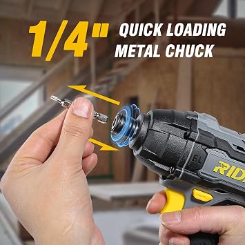 RIDA Cordless Brushless Impact Driver 180N.m, 20V Electric Impact Drill/Driver Set 1/4 All-Metal Hex Chuck,Variable Speed 2.0Ah Battery & Fast Charger, 25 Pcs S2 Bits & Tool Bag for Home DIY Use