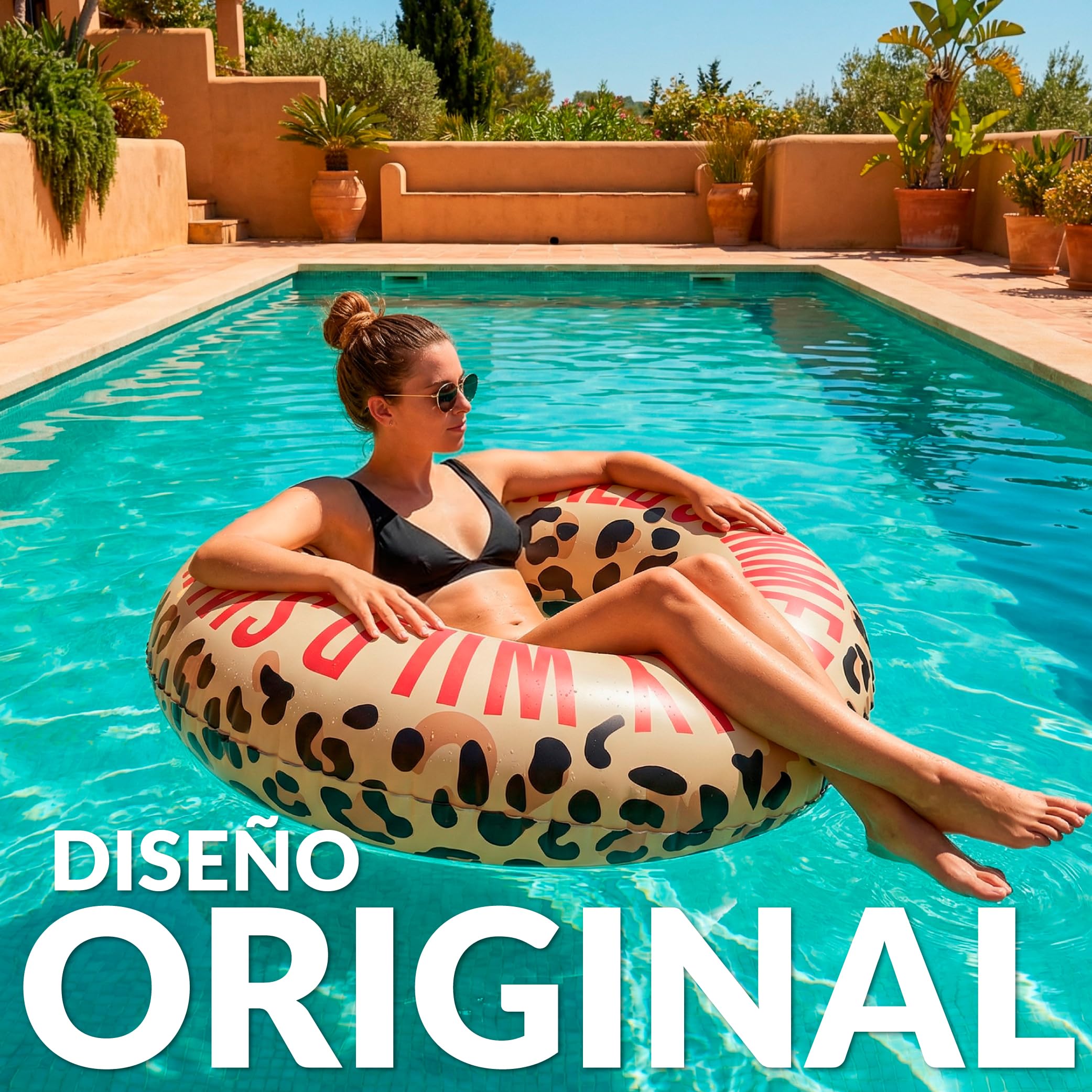 Fisura – Flotador Hinchable Original La Dolce Vita Negro. Flotador 120 cm con válvula de Seguridad para inflado y desinflado rápido. Anillo de natación Piscina o Playa