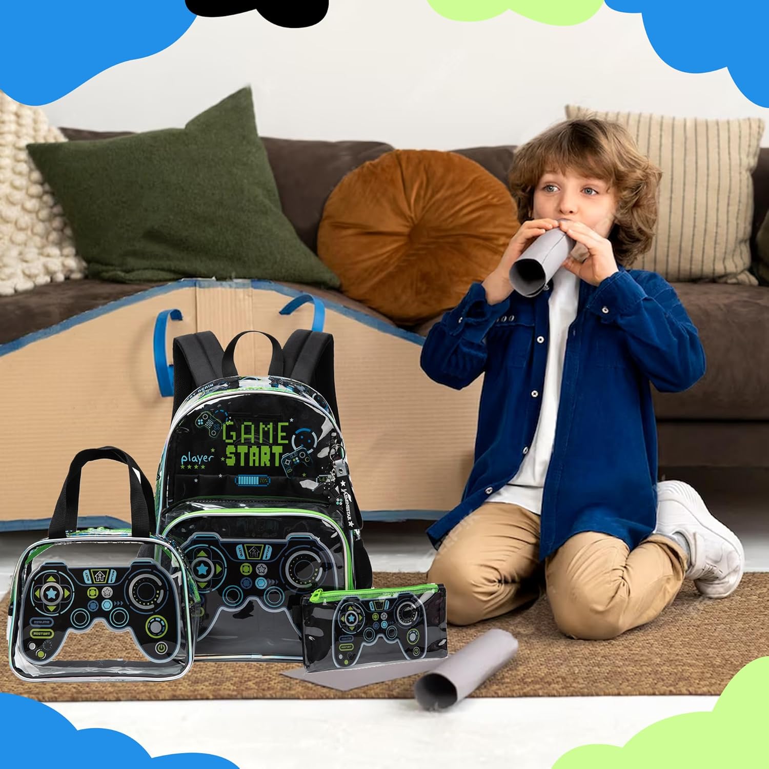 Meetbelify Clear Backpack for Boys School Backpacks for Elementary Kindergarten Student Kids 16inch Heavy Duty Transparent School Bag with Lunch Bag Pencil Case Set for Boys and Girls Ages 5-8 - Image 6