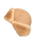 Zavelio Unisex Shearling Sheepskin Leather Aviator Russian Ushanka Trapper Winter Fur Hat (Tan, Small)