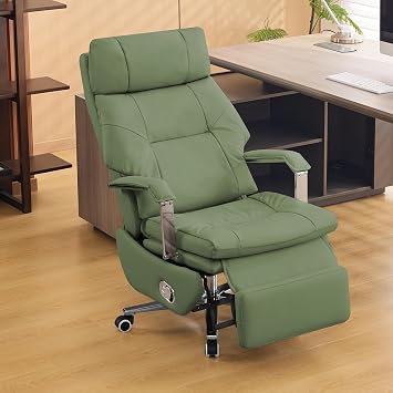 Big and Tall Executive Office Chairs with Footrest, Ergonomic 360 Swivel Desk Chair High Back Recliner, Manual 150 Reclining Computer Gaming Chair with Wheels for Home Office Faux Leather, Green