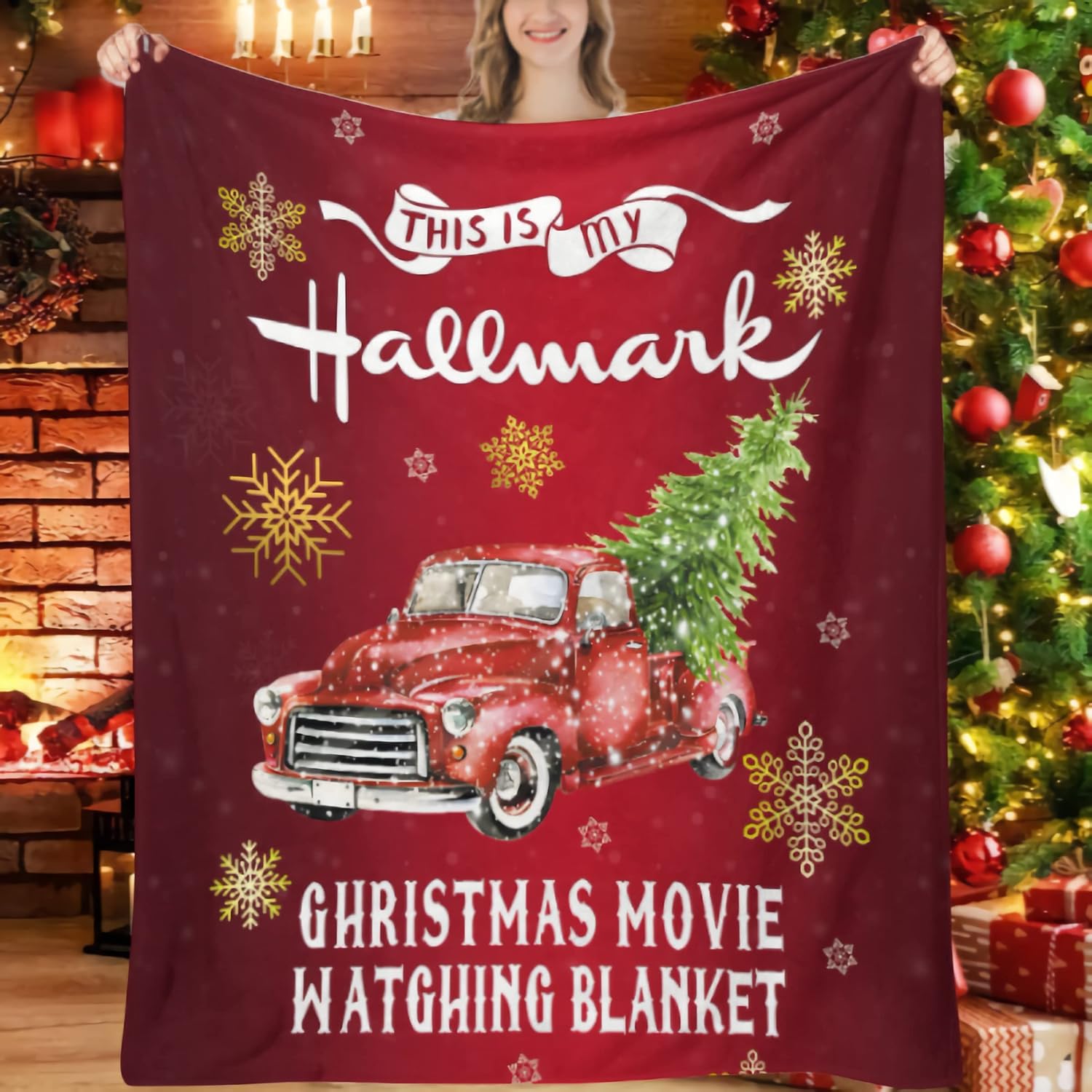 Christmas Blanket, 50"x60" Red Truck Christmas Tree Christmas Throw