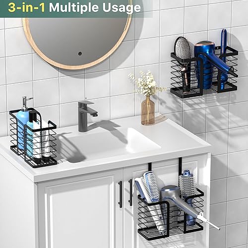 Miniatura 2 de YIGII Soporte para secador de pelo, organizador de herramientas para el cabello, soporte para secadora de pelo, soporte de pared para baño, cesta