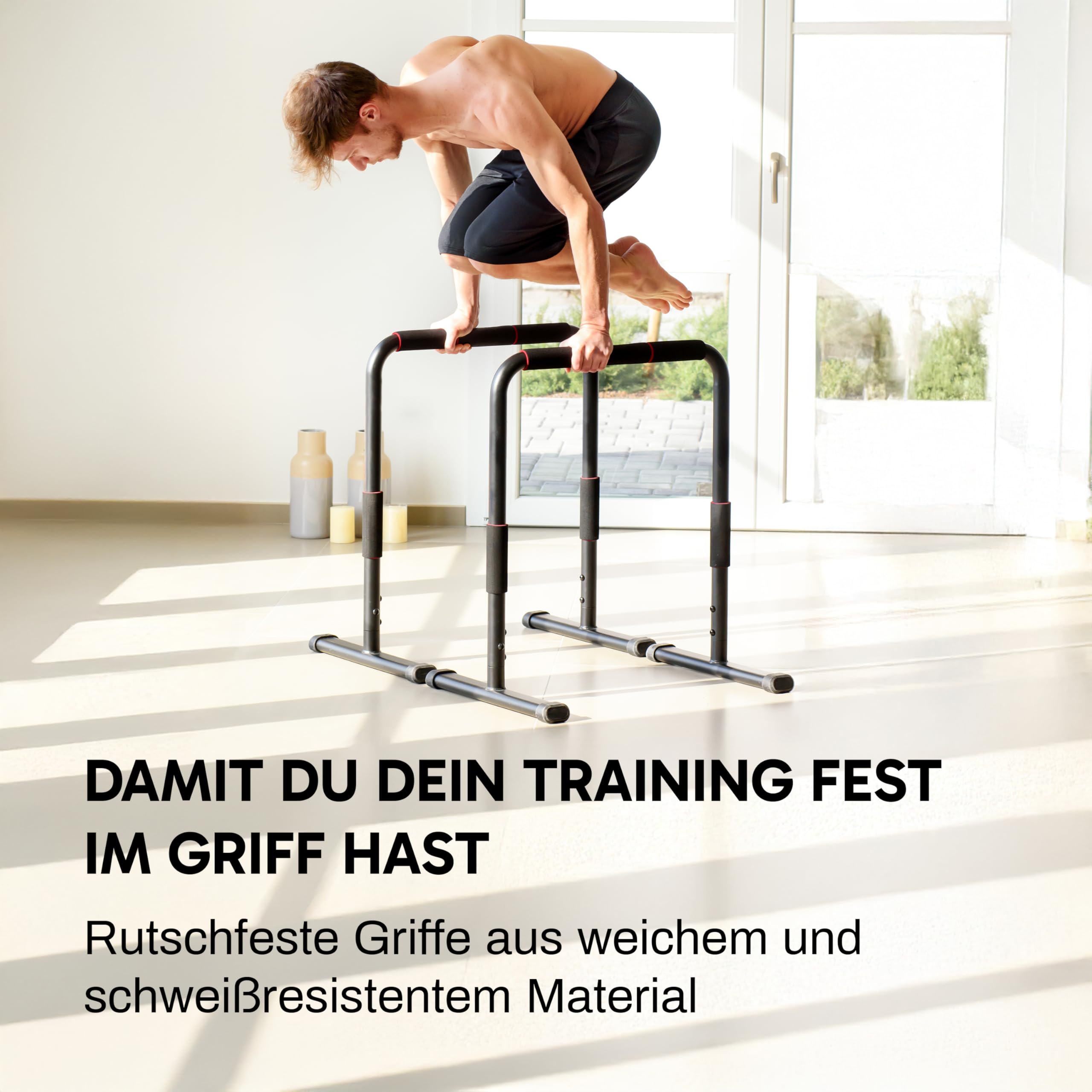 Dip Station Bar Barren – Höhenverstellbar, Breitenverstellbar, bis 200 kg belastbar – mit Verbindungsstück, rutschfest – für Calisthenics, Dips & Krafttraining