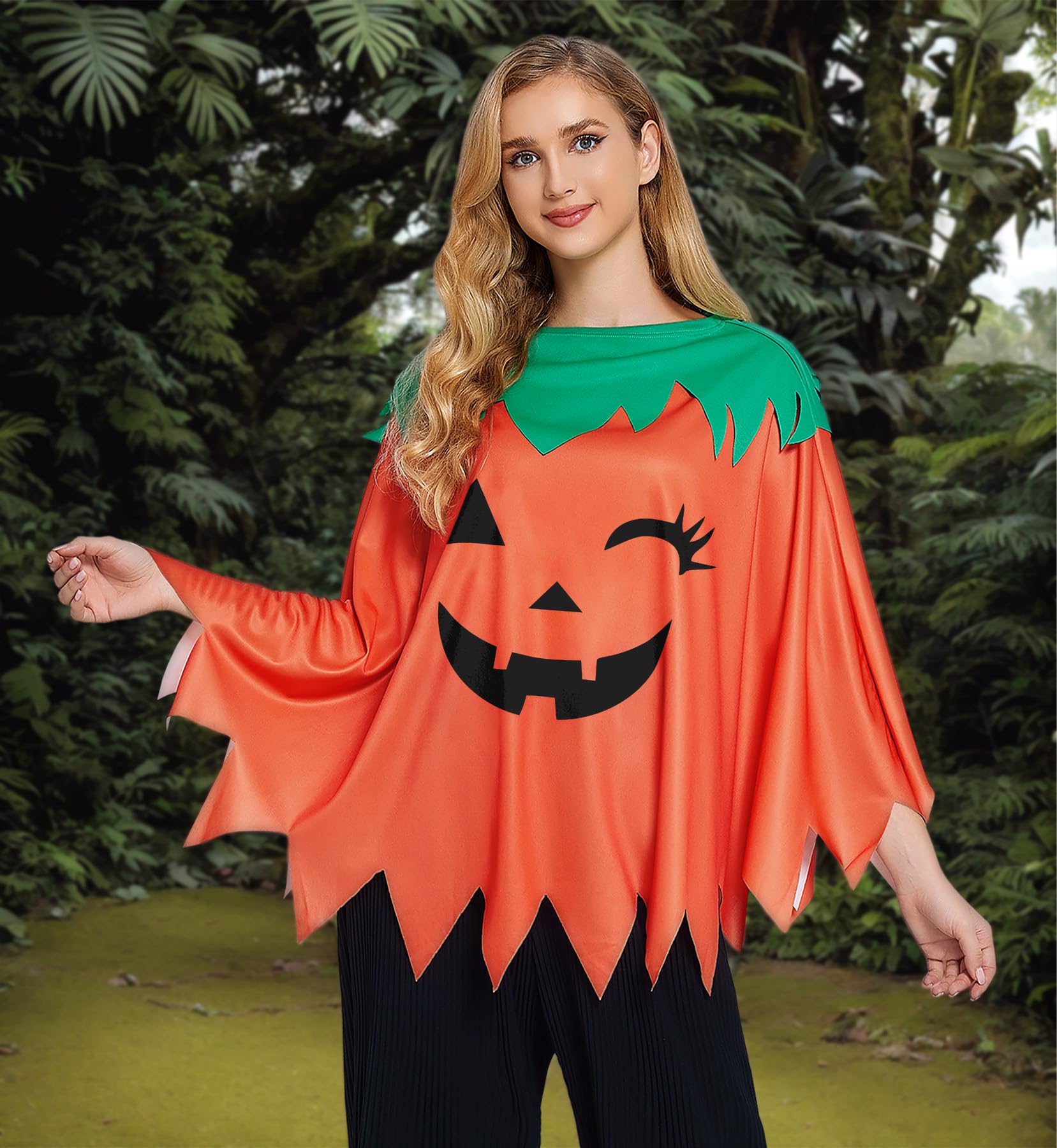 Glimnerize Halloween Pumpkin Dress Pumpkin Cape Women's Pumpkin Print Dress Smiling Poncho Costume Orange Cape Design Fun Eye-catching Carnival - Image 3