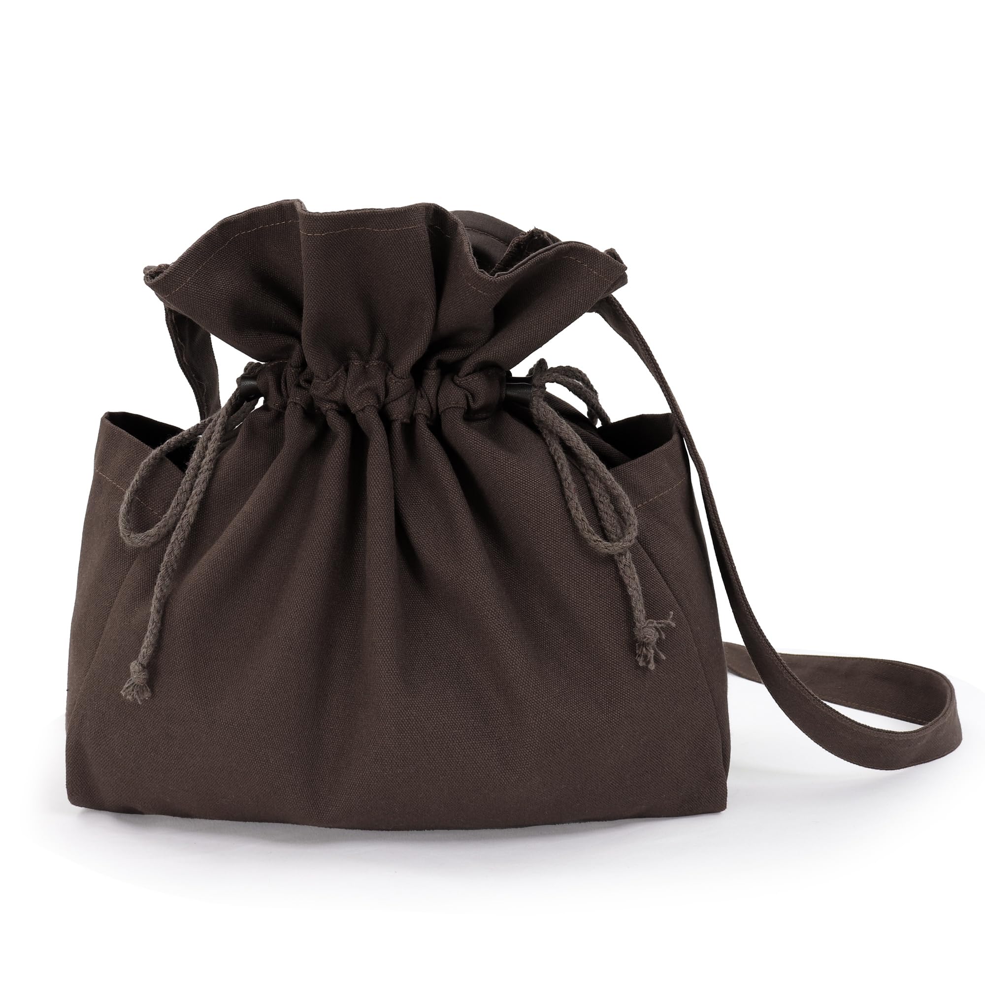 FURPHI Medieval Drawstring Bag Canvas Shoulder Bag with Side Pockets Renaissance Costume Accessories for Ren Faire LARP (Brown)