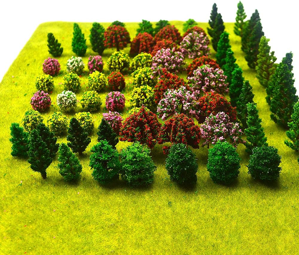 Momoonnon 70Pcs Mini Model Trees Mixed Miniature Train Scenery Artificial Wargame Railroad Diorama Supplies For Diy Landscape