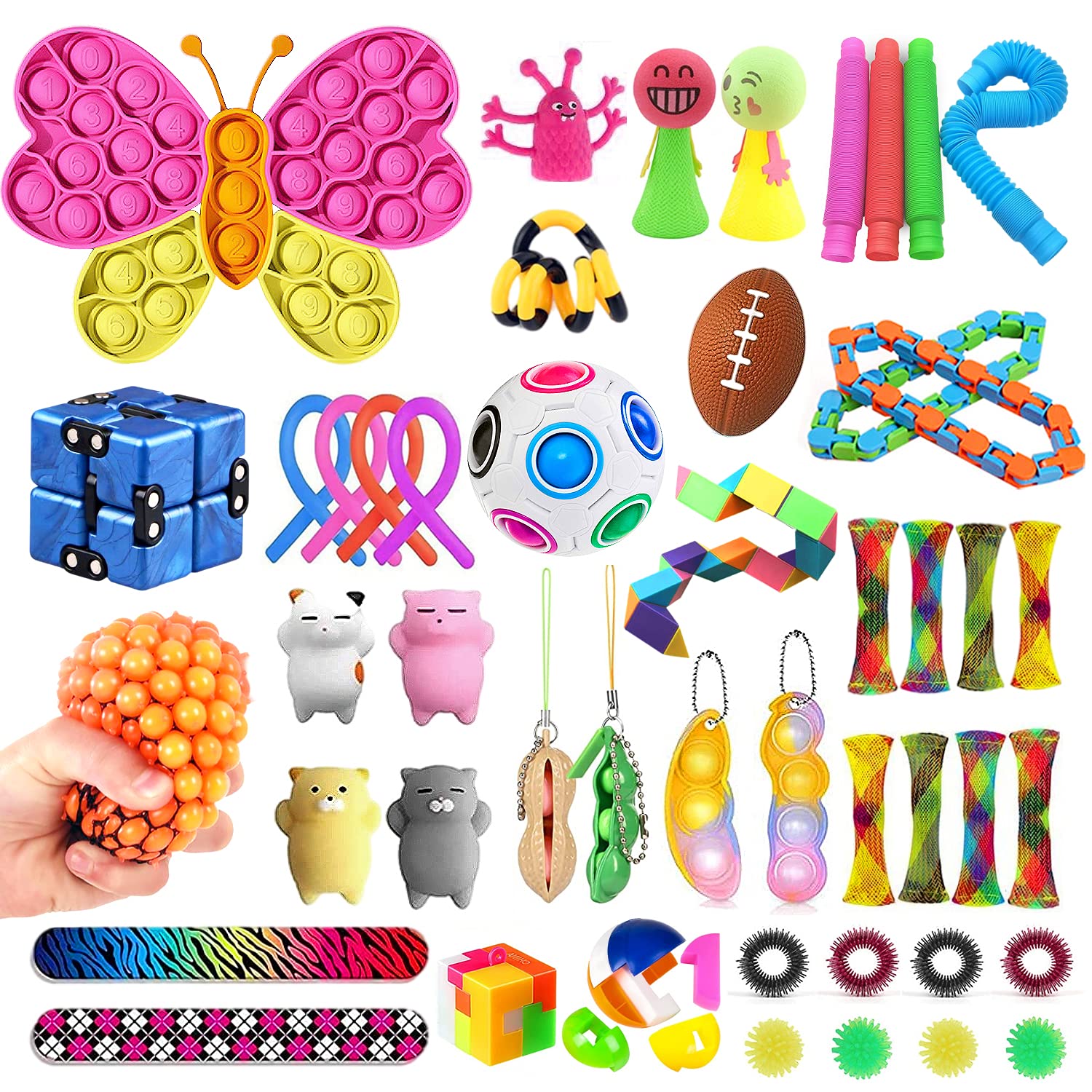 50 Pack Fidget Toys Set, Big Fidget Pack with Butterfly Pop it, Figetget Toys Pack for girls and boys, Figit Toys with Stress Balls Marble Mesh, Stress Relief ADD toys, ADHD tools for Adults and Kids