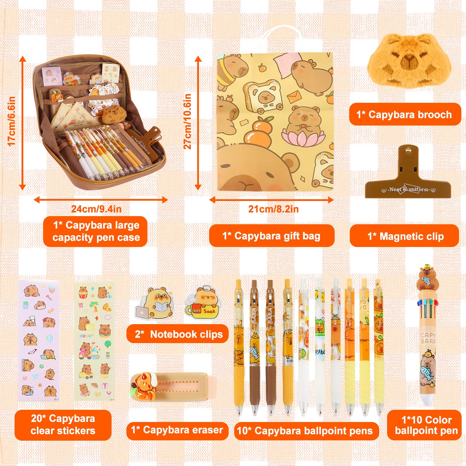 102 Pack Capybara Stationery Set - Large Capacity Capybara Pencil Case With Eraser, Ruler, Clips, Ballpoint Pens And Other Tools, Cute Capybara Kids Gifts,Suitable For Office School Boys And Girls - Image 2